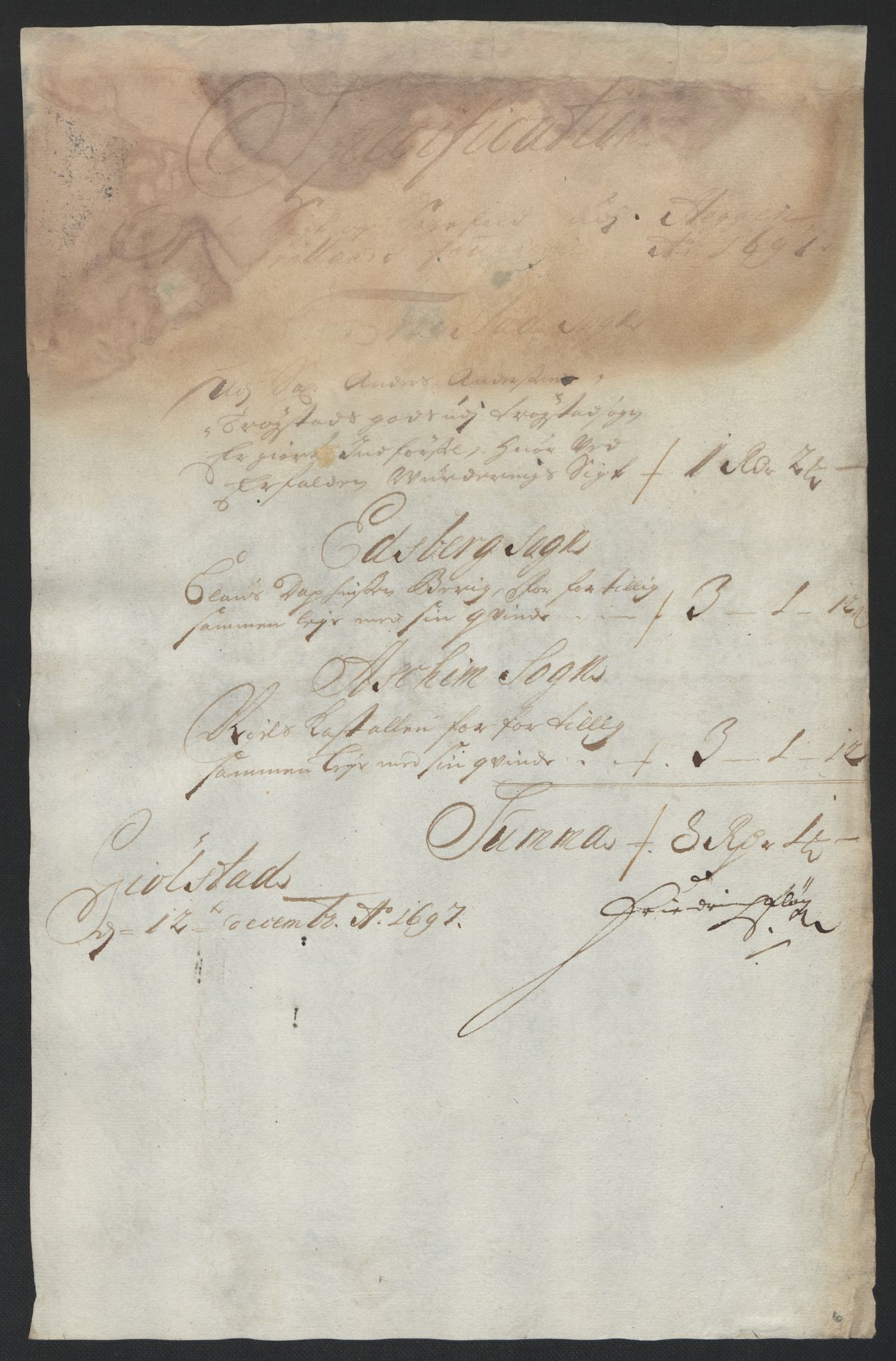 Rentekammeret inntil 1814, Reviderte regnskaper, Fogderegnskap, AV/RA-EA-4092/R07/L0287: Fogderegnskap Rakkestad, Heggen og Frøland, 1697, p. 31