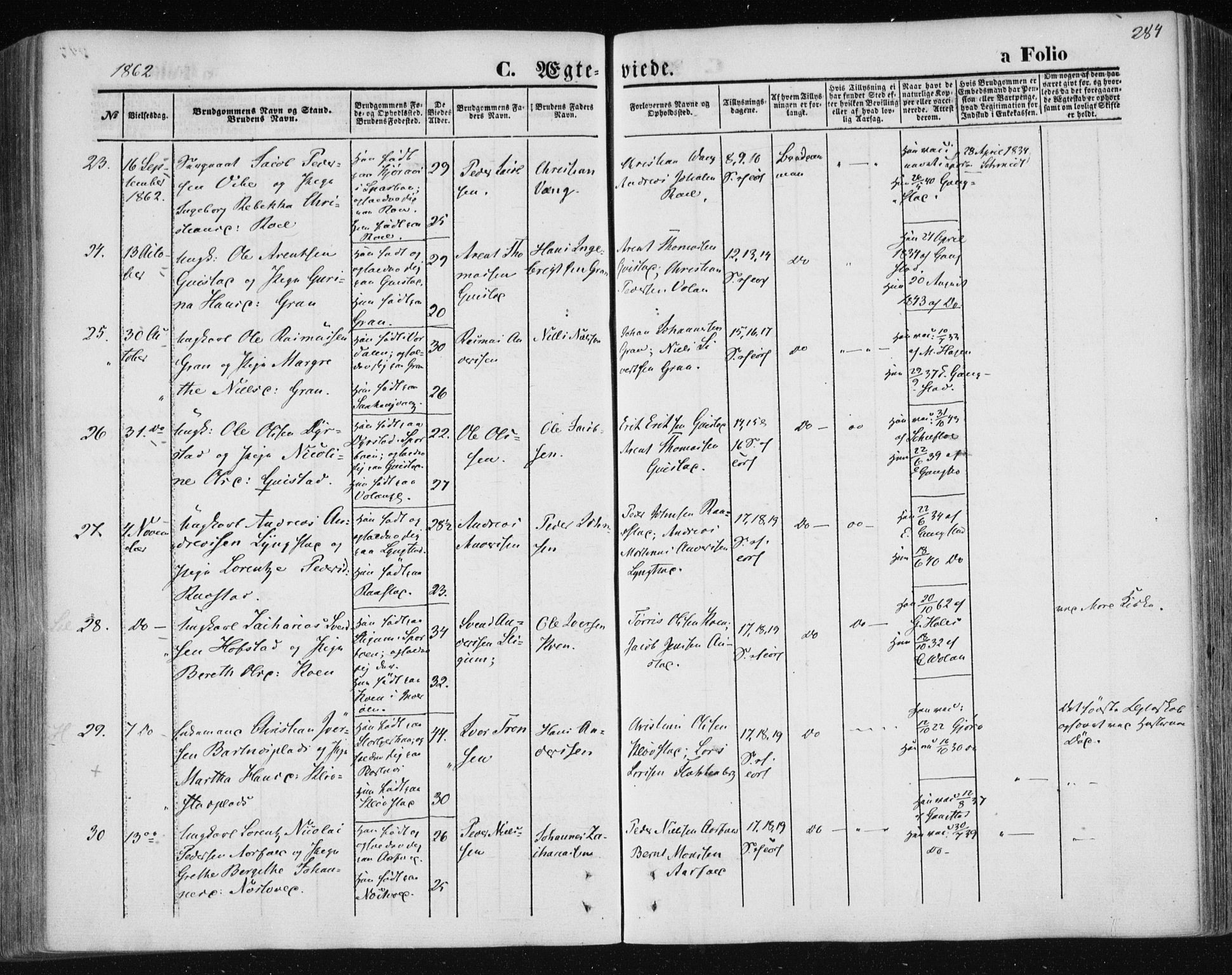 Ministerialprotokoller, klokkerbøker og fødselsregistre - Nord-Trøndelag, SAT/A-1458/730/L0283: Parish register (official) no. 730A08, 1855-1865, p. 284