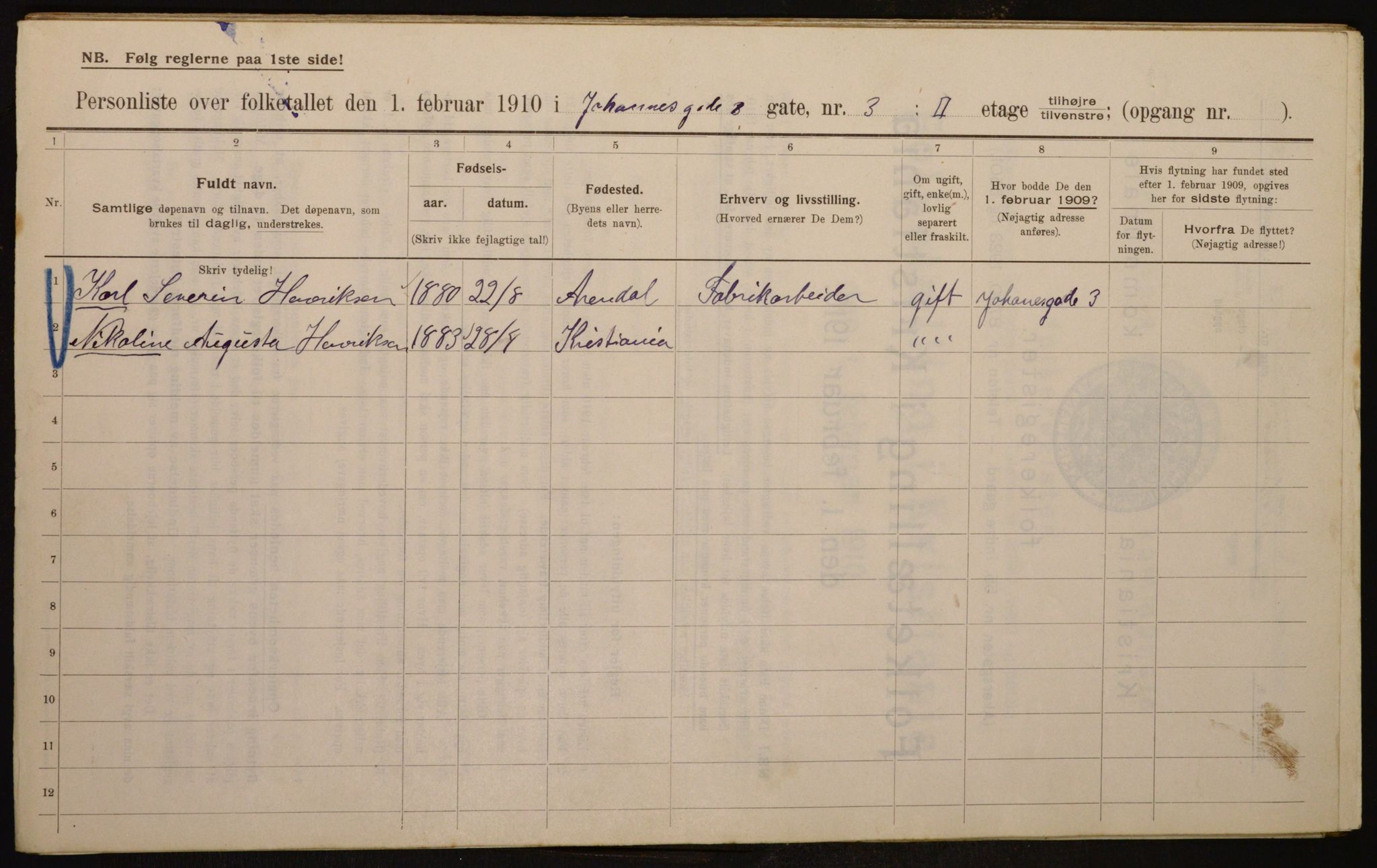 OBA, Municipal Census 1910 for Kristiania, 1910, p. 45832