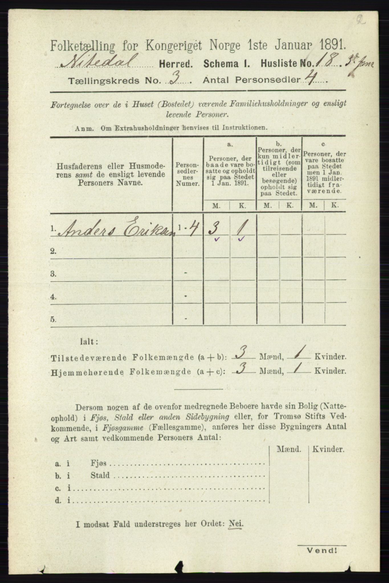 RA, 1891 census for 0233 Nittedal, 1891, p. 1143