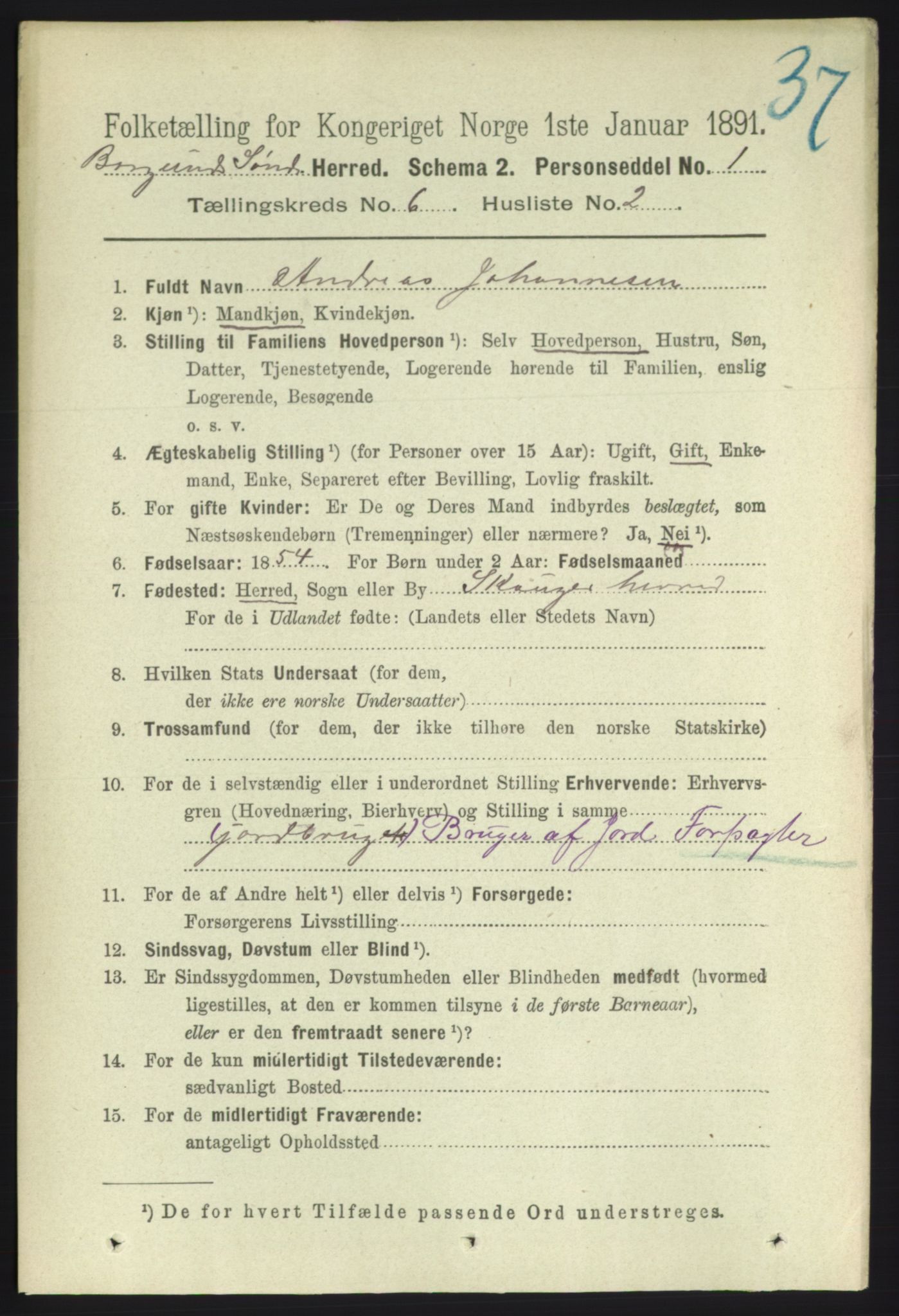 RA, 1891 census for 1531 Borgund, 1891, p. 1574