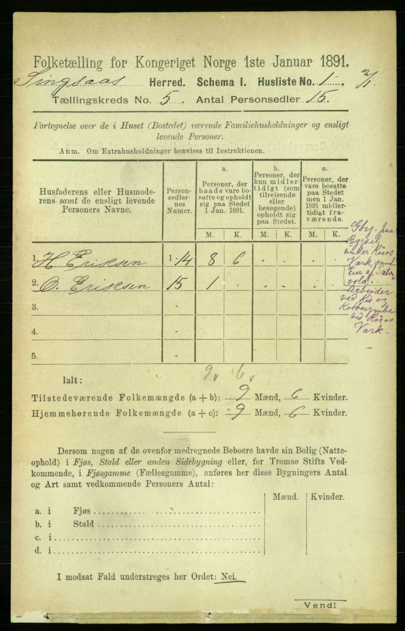 RA, 1891 census for 1646 Singsås, 1891, p. 983