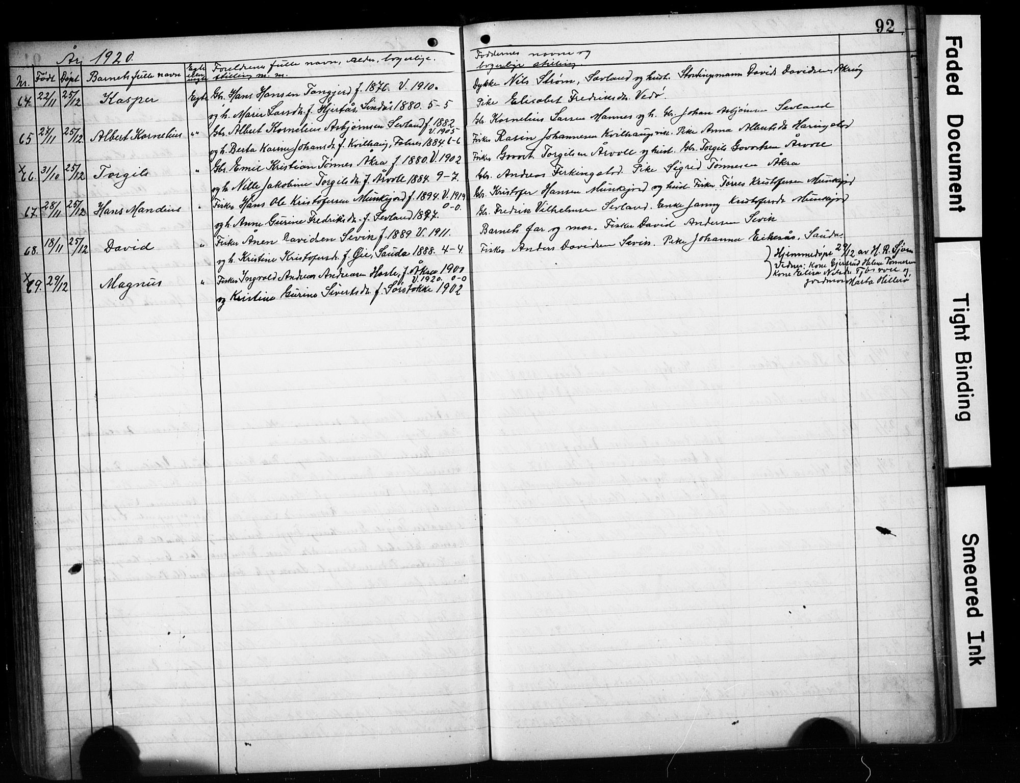 Kopervik sokneprestkontor, AV/SAST-A-101850/H/Ha/Hab/L0004: Parish register (copy) no. B 4, 1906-1921, p. 92