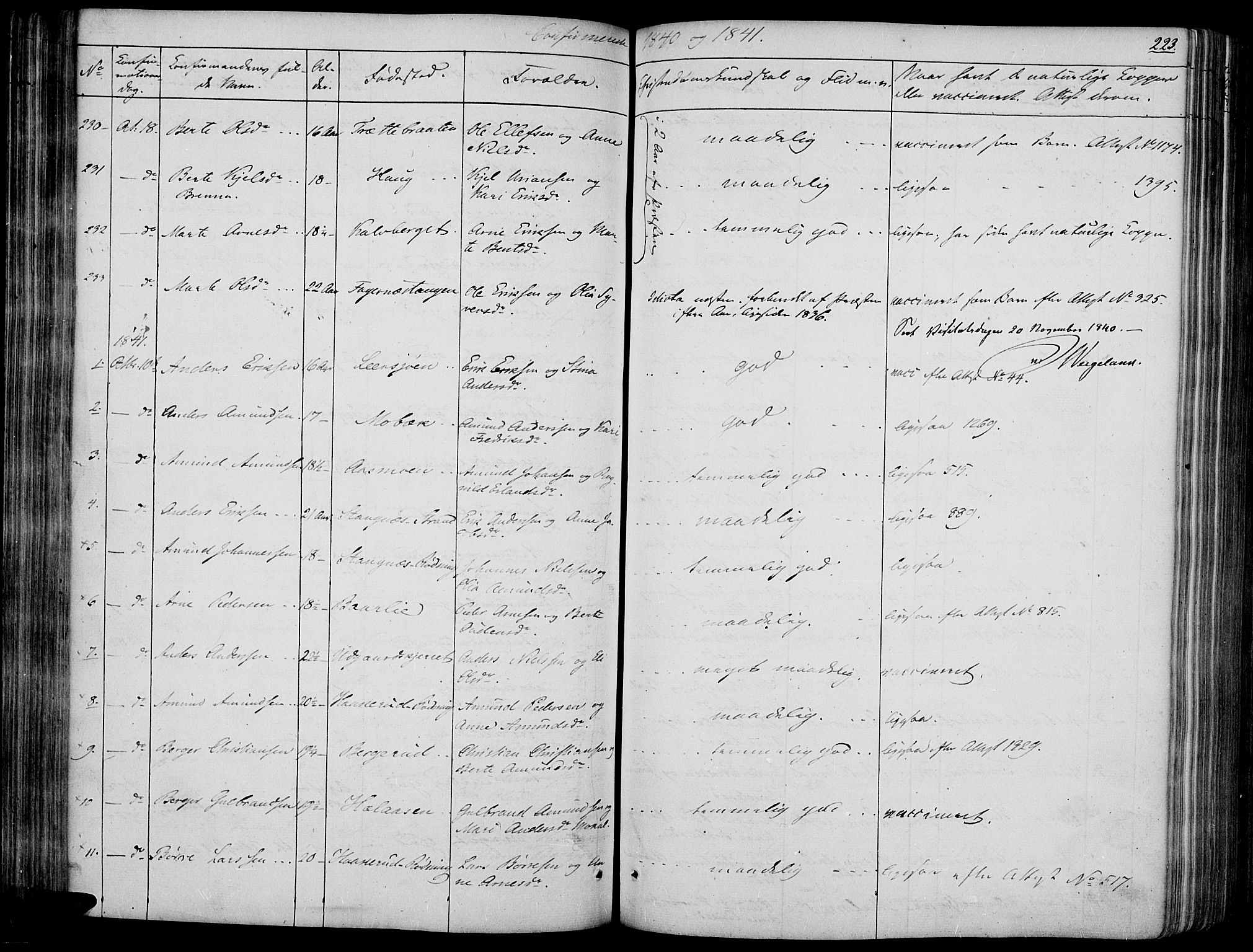 Vinger prestekontor, SAH/PREST-024/H/Ha/Haa/L0008: Parish register (official) no. 8, 1839-1847, p. 223