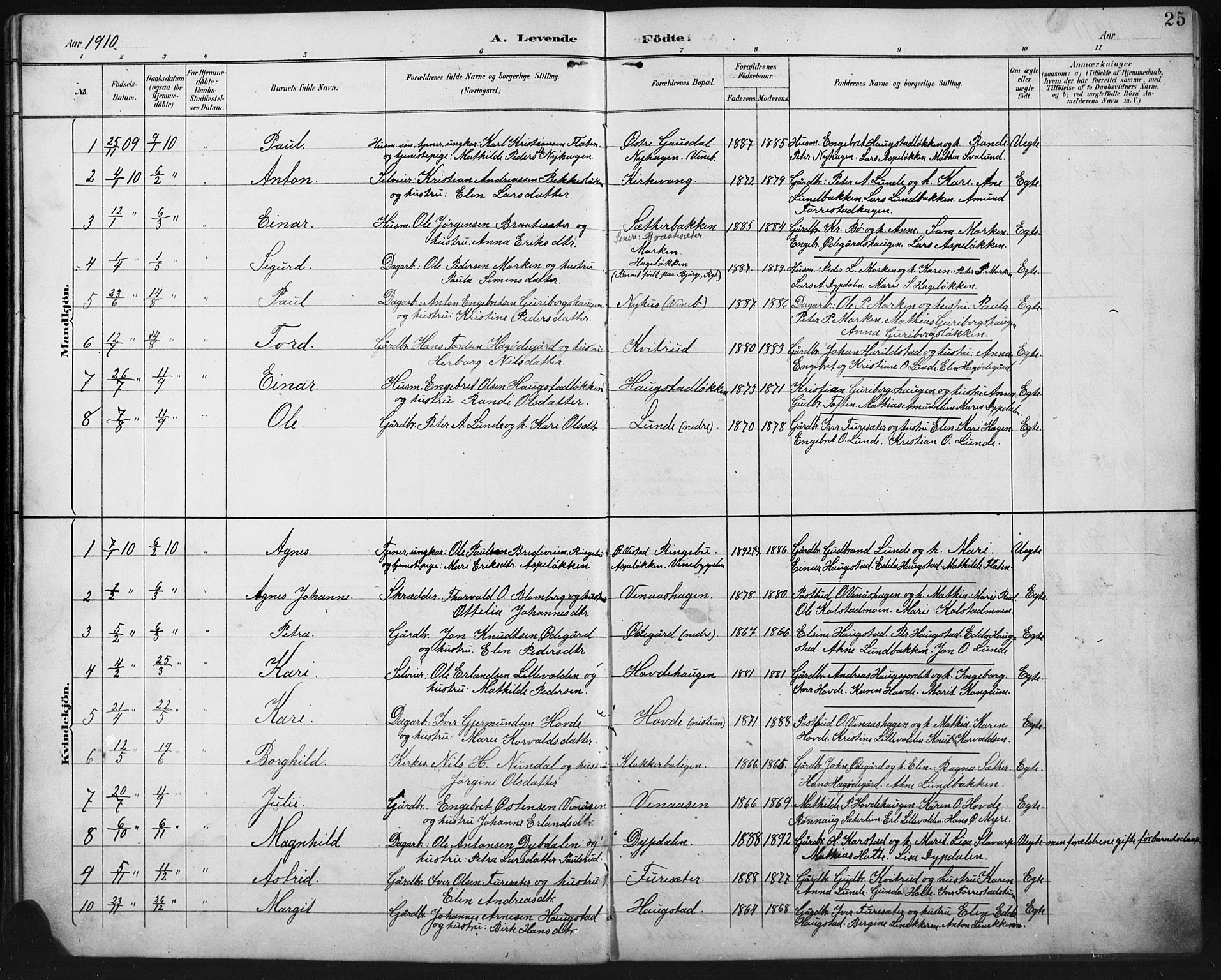 Ringebu prestekontor, SAH/PREST-082/H/Ha/Hab/L0008: Parish register (copy) no. 8, 1890-1922, p. 25