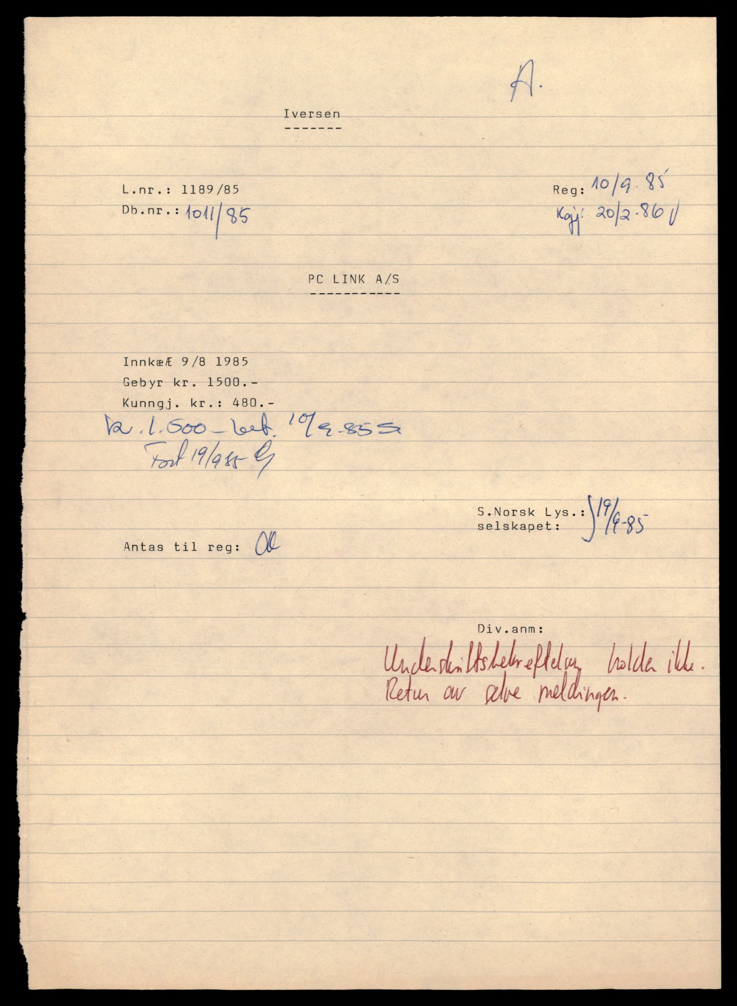 Asker og Bærum tingrett, AV/SAT-A-10379/K/Kb/Kbb/L0032: Aksjeselskap i Asker, Pc - Pi, 1958-1989, p. 1