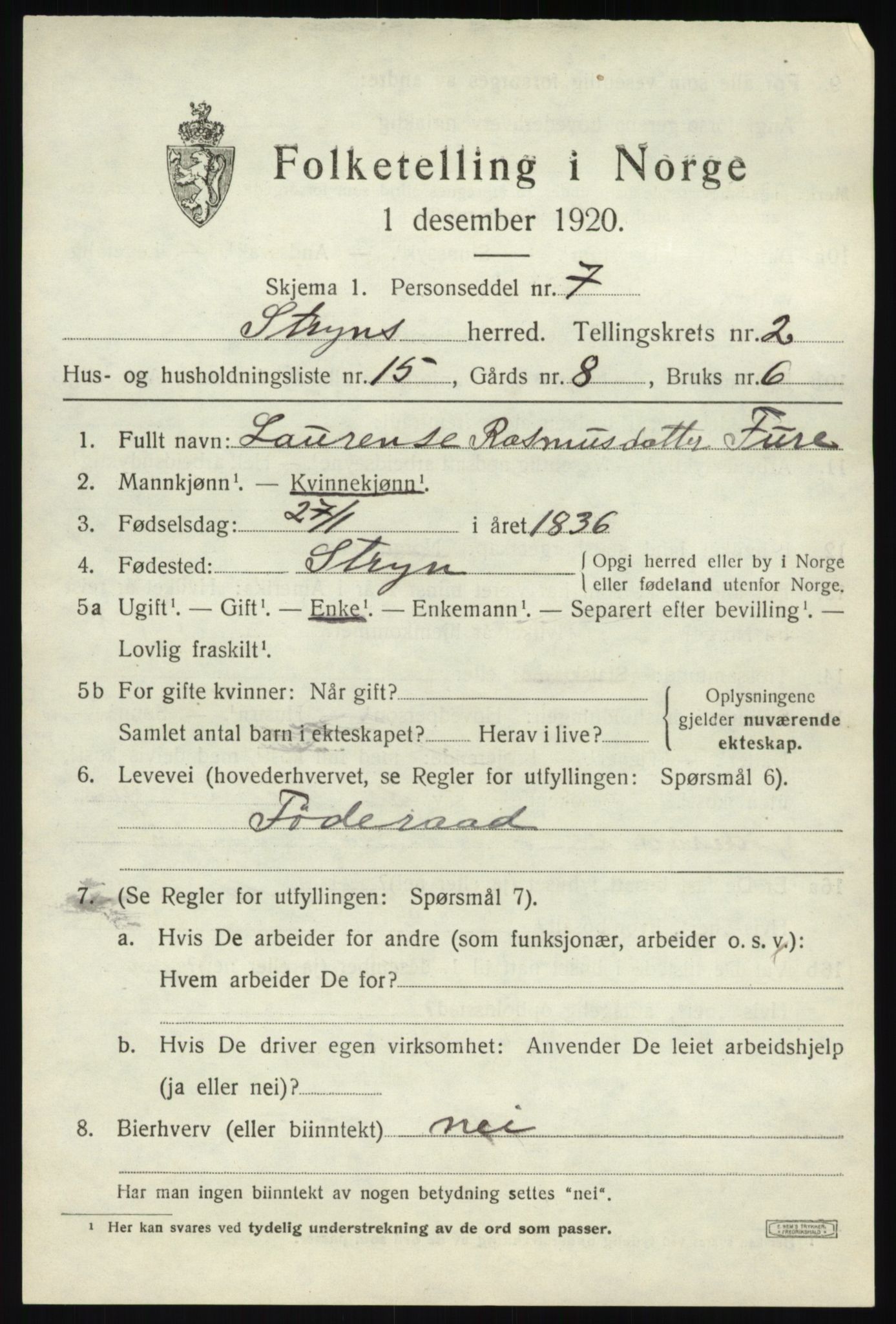 SAB, 1920 census for Stryn, 1920, p. 1294