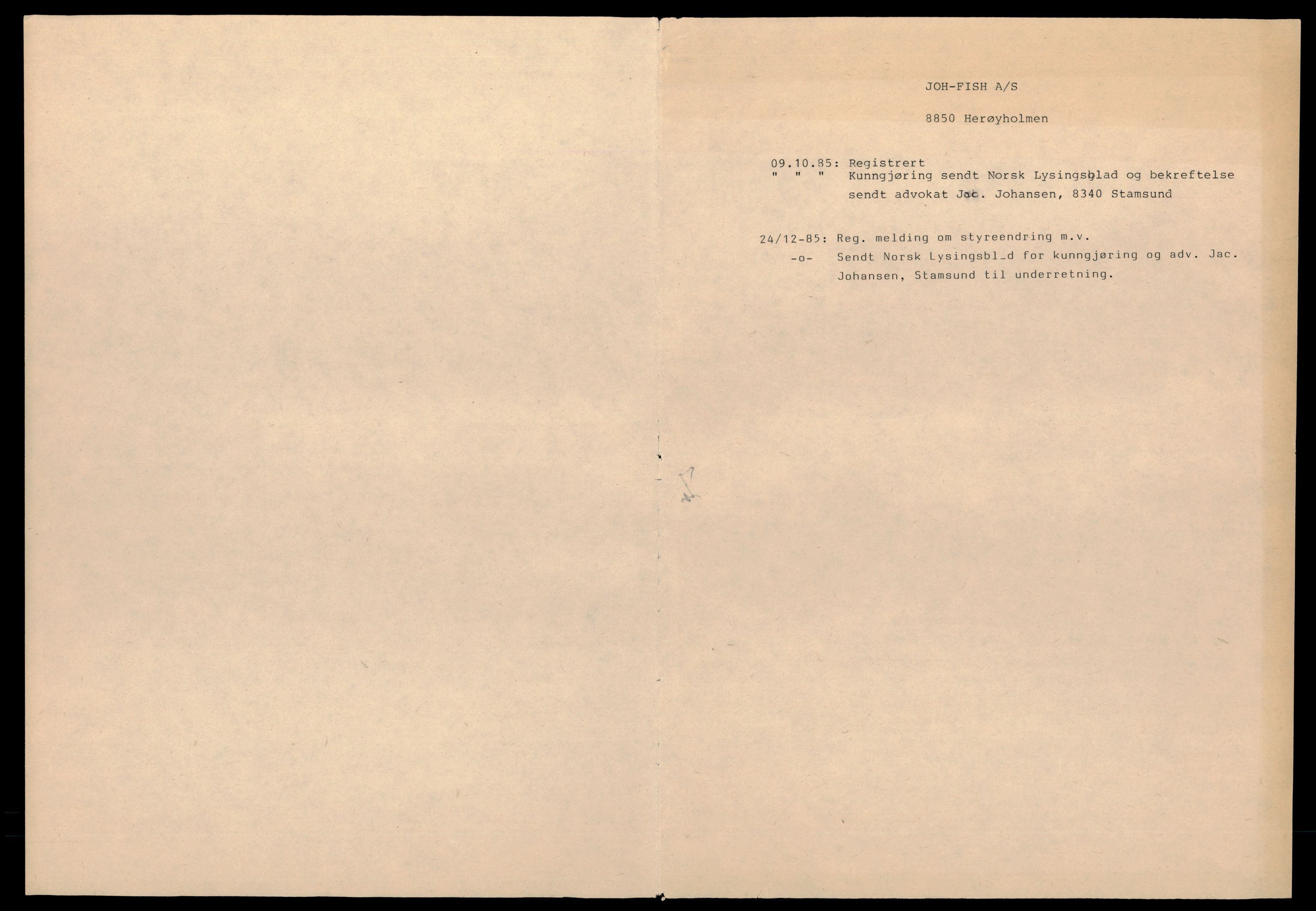 Alstahaug sorenskriveri, SAT/A-1009/2/J/Jd/Jda/L0008: Bilag, aksjeselskap, J-R, 1944-1990, p. 1
