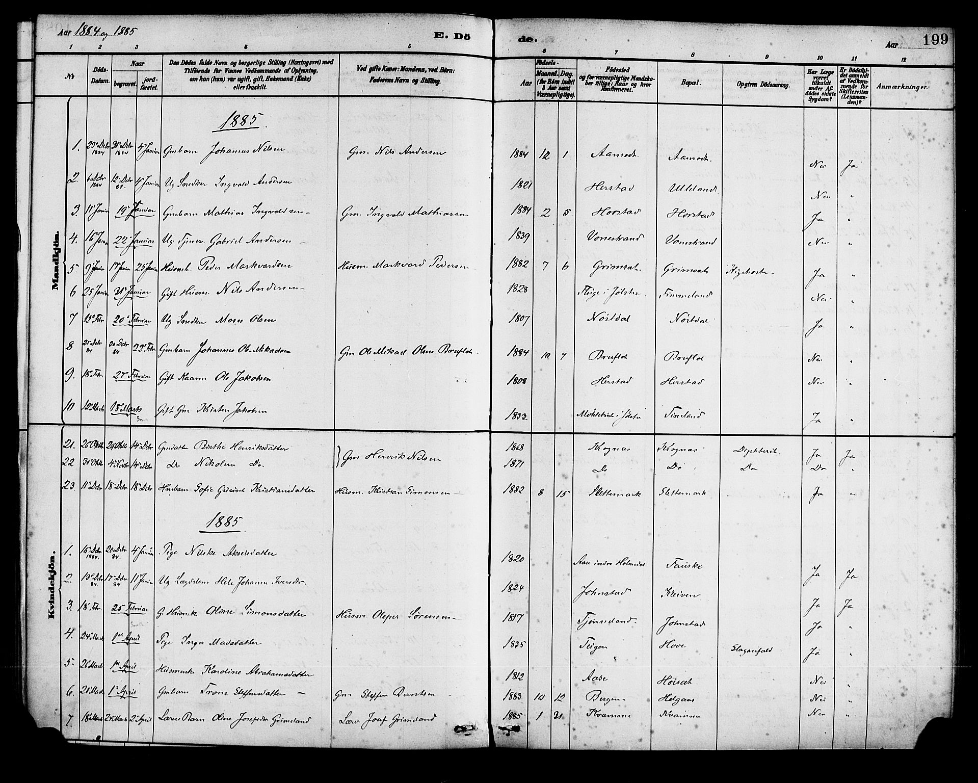 Førde sokneprestembete, SAB/A-79901/H/Haa/Haad/L0001: Parish register (official) no. D 1, 1881-1898, p. 199