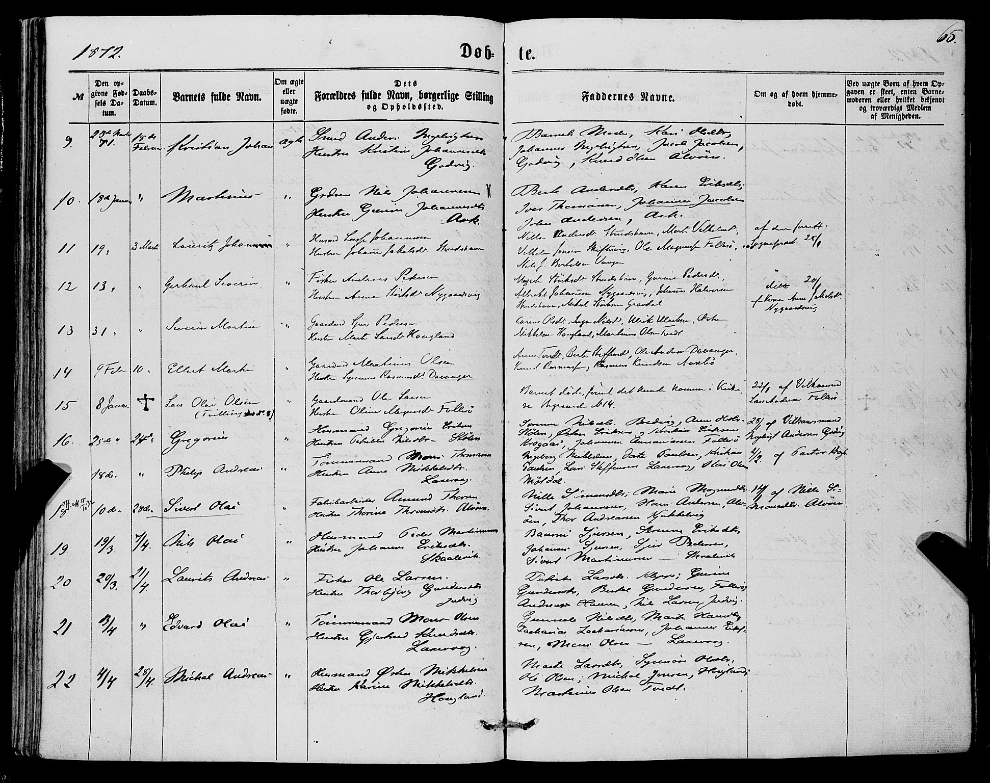 Askøy Sokneprestembete, AV/SAB-A-74101/H/Ha/Haa/Haaa/L0009: Parish register (official) no. A 9, 1863-1877, p. 65