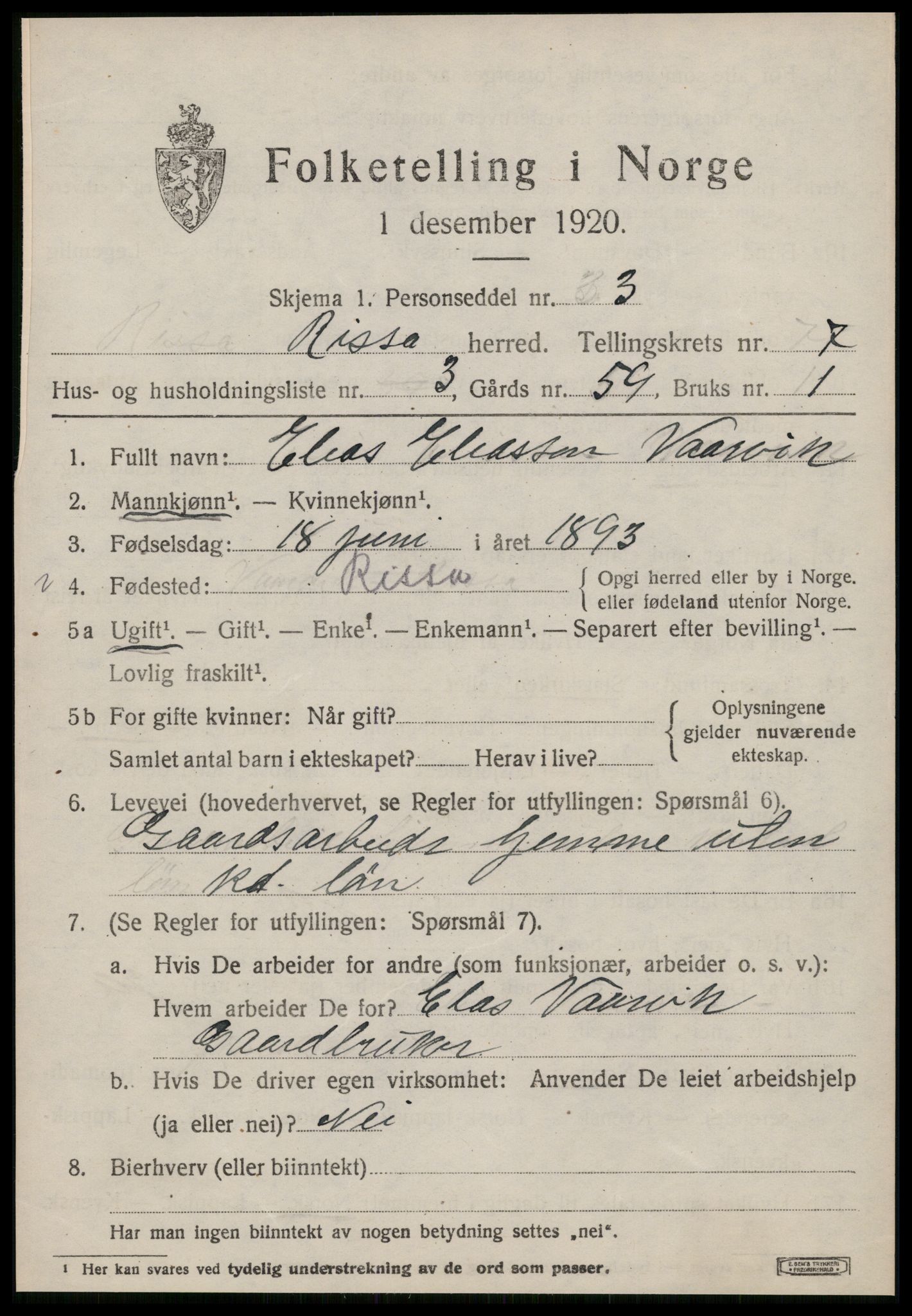 SAT, 1920 census for Rissa, 1920, p. 4819