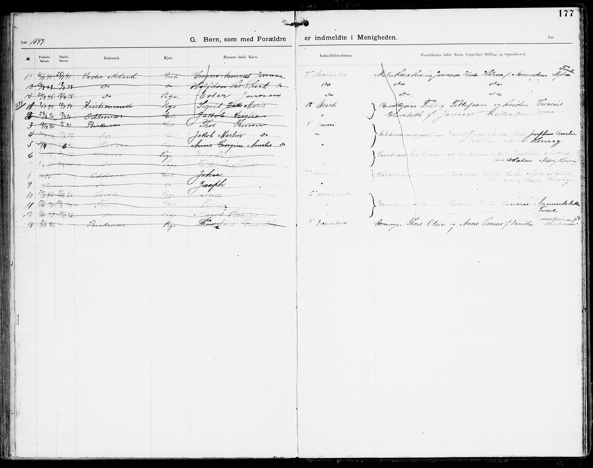 Den evangelisk-lutherske frikirke, Kristiansand, SAK/1292-0017/F/Fa/L0003: Dissenter register no. F 11, 1892-1925, p. 177