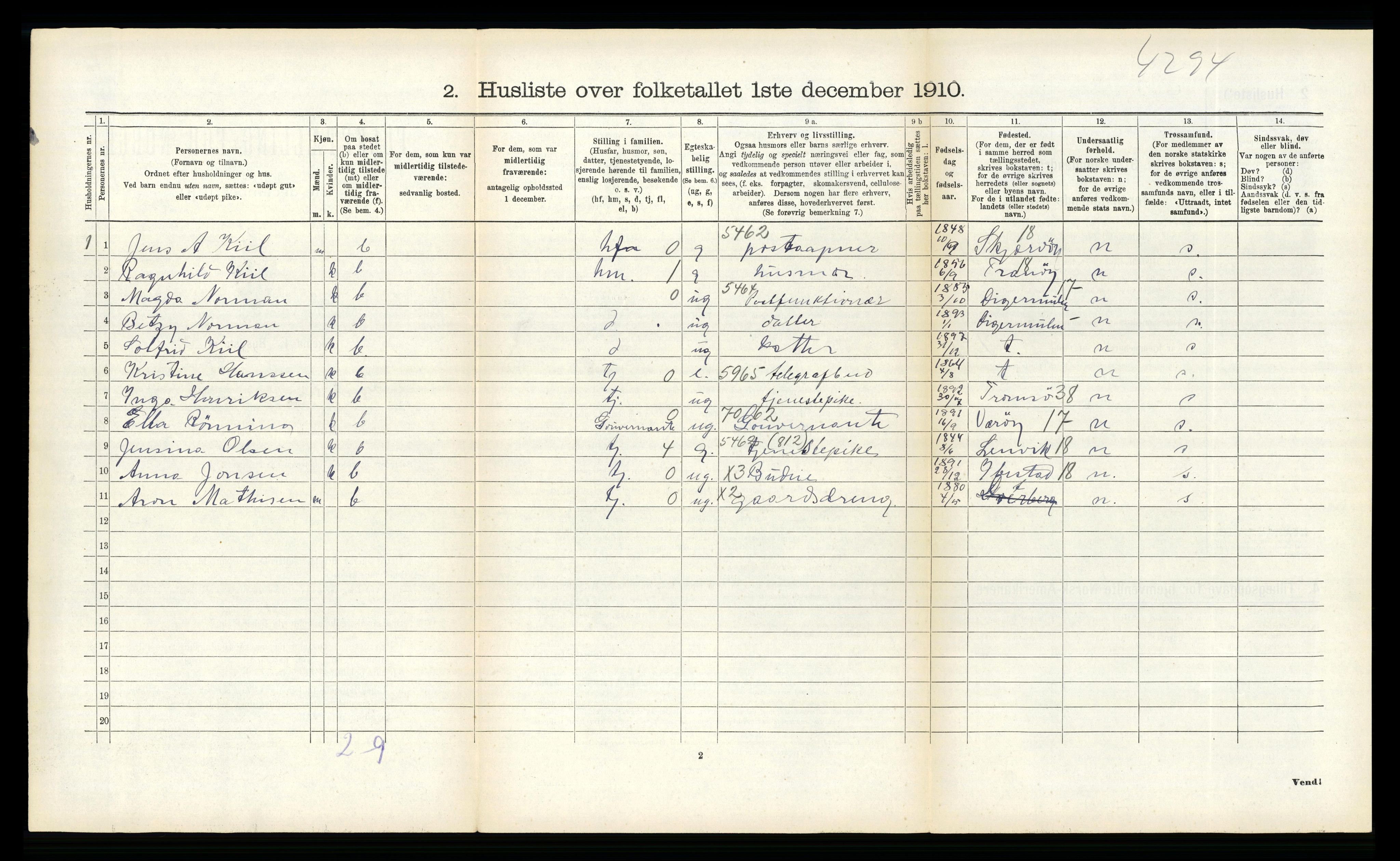 RA, 1910 census for Dverberg, 1910, p. 1089