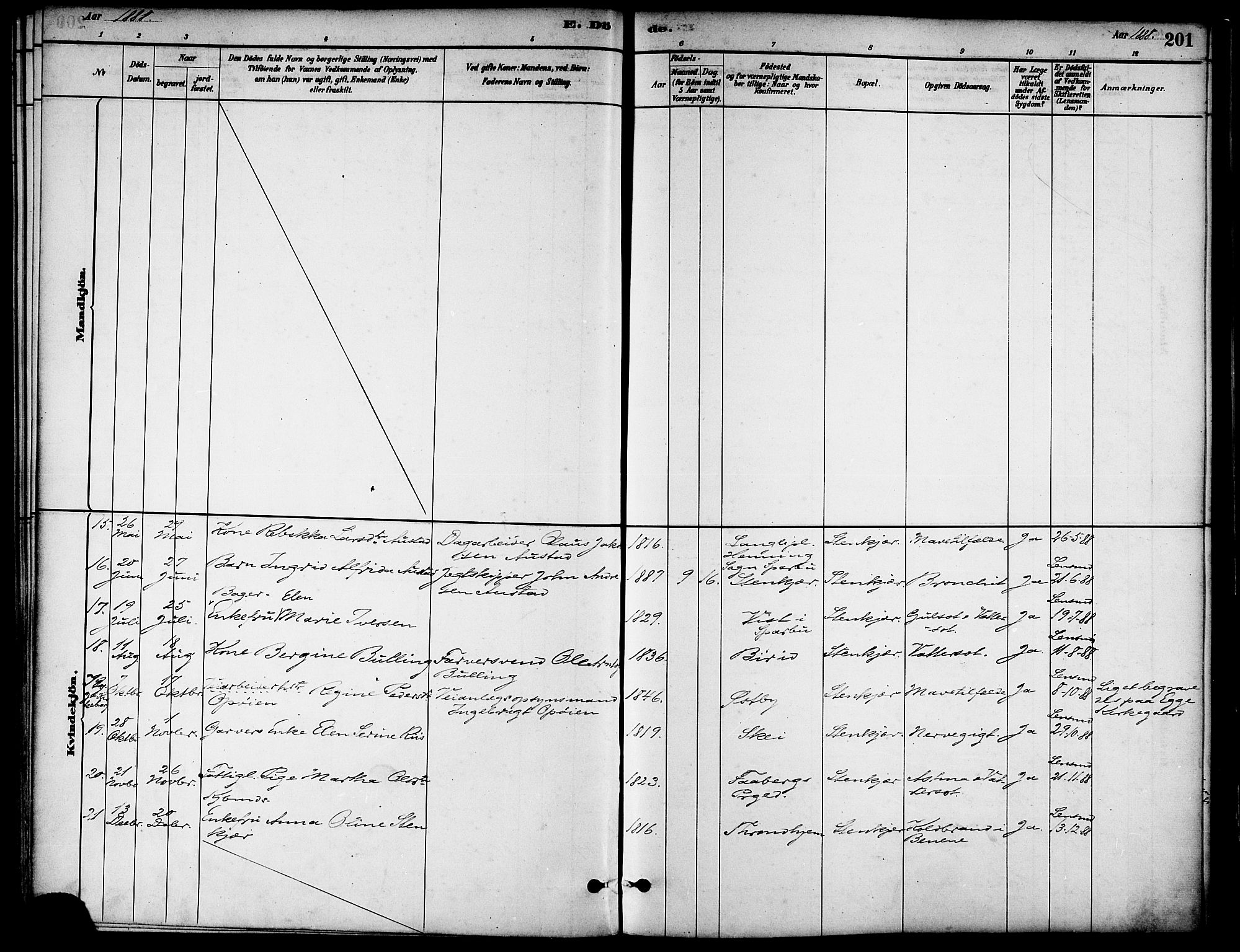 Ministerialprotokoller, klokkerbøker og fødselsregistre - Nord-Trøndelag, SAT/A-1458/739/L0371: Parish register (official) no. 739A03, 1881-1895, p. 201