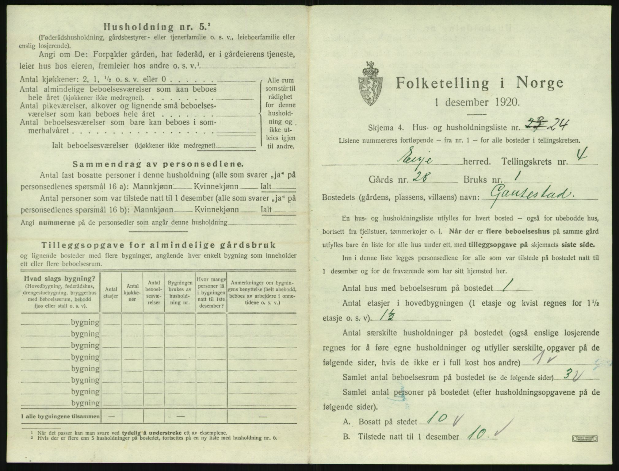 SAK, 1920 census for Evje, 1920, p. 208