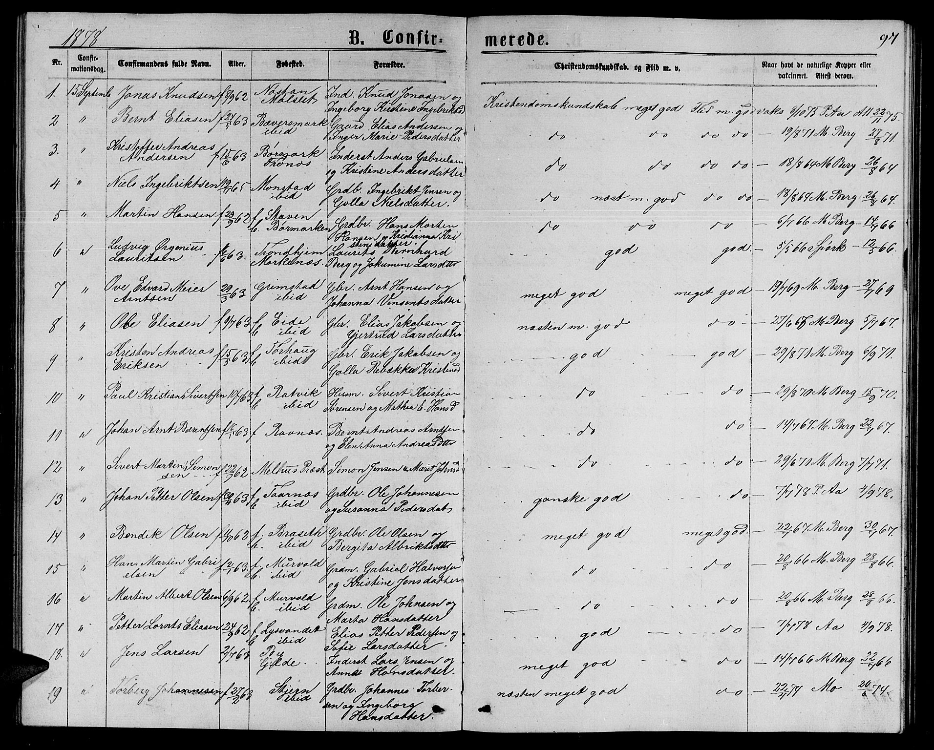 Ministerialprotokoller, klokkerbøker og fødselsregistre - Sør-Trøndelag, SAT/A-1456/655/L0686: Parish register (copy) no. 655C02, 1866-1879, p. 97