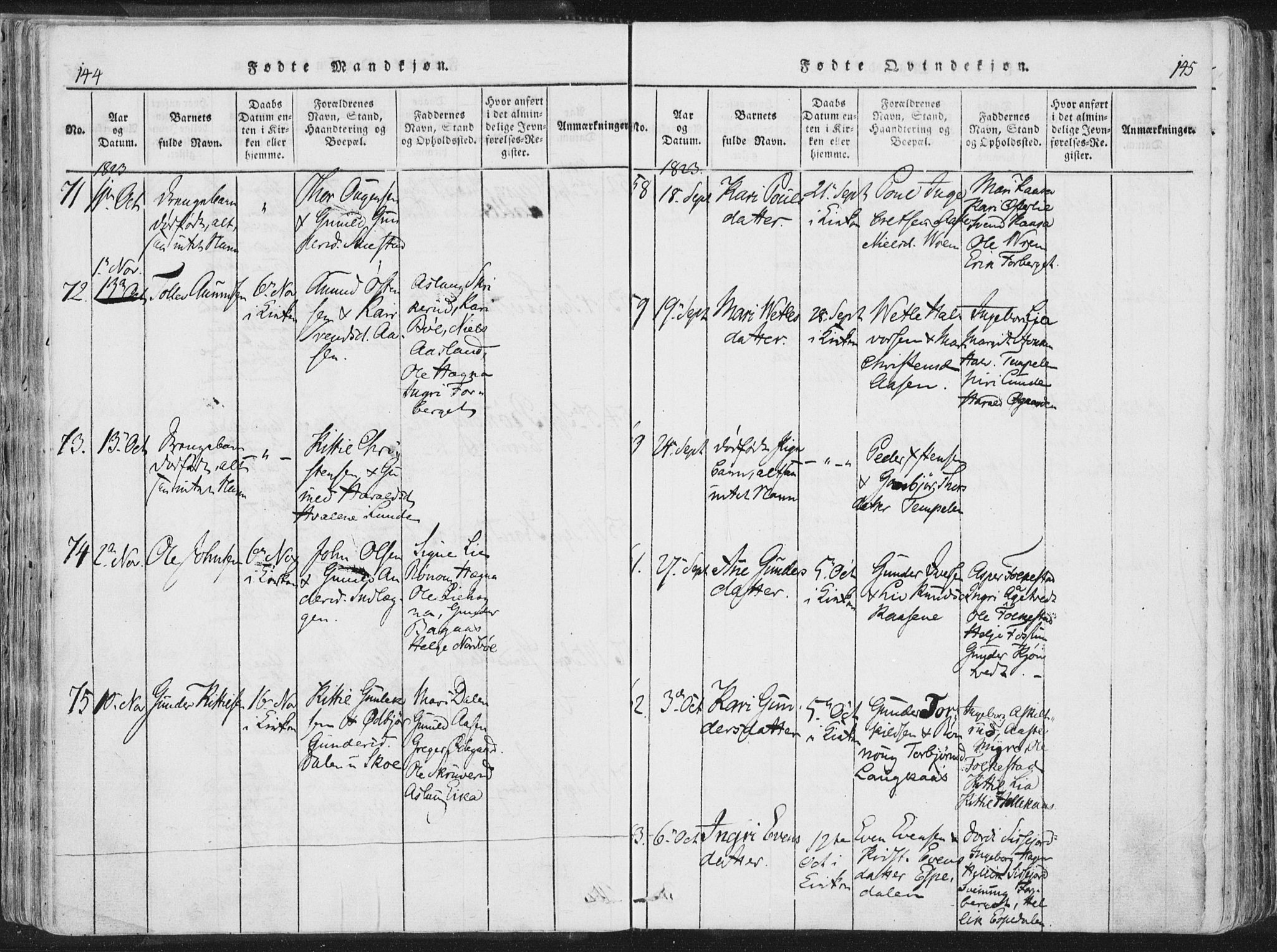 Bø kirkebøker, SAKO/A-257/F/Fa/L0006: Parish register (official) no. 6, 1815-1831, p. 144-145