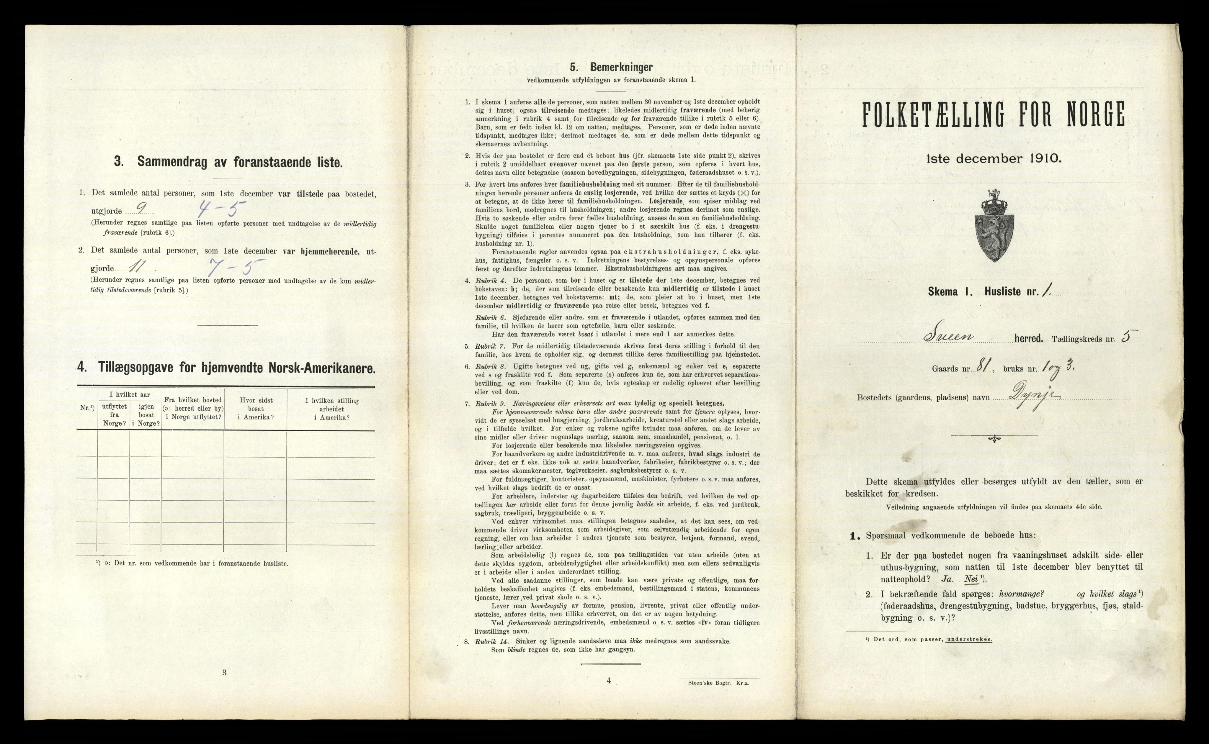 RA, 1910 census for Sveio, 1910, p. 474