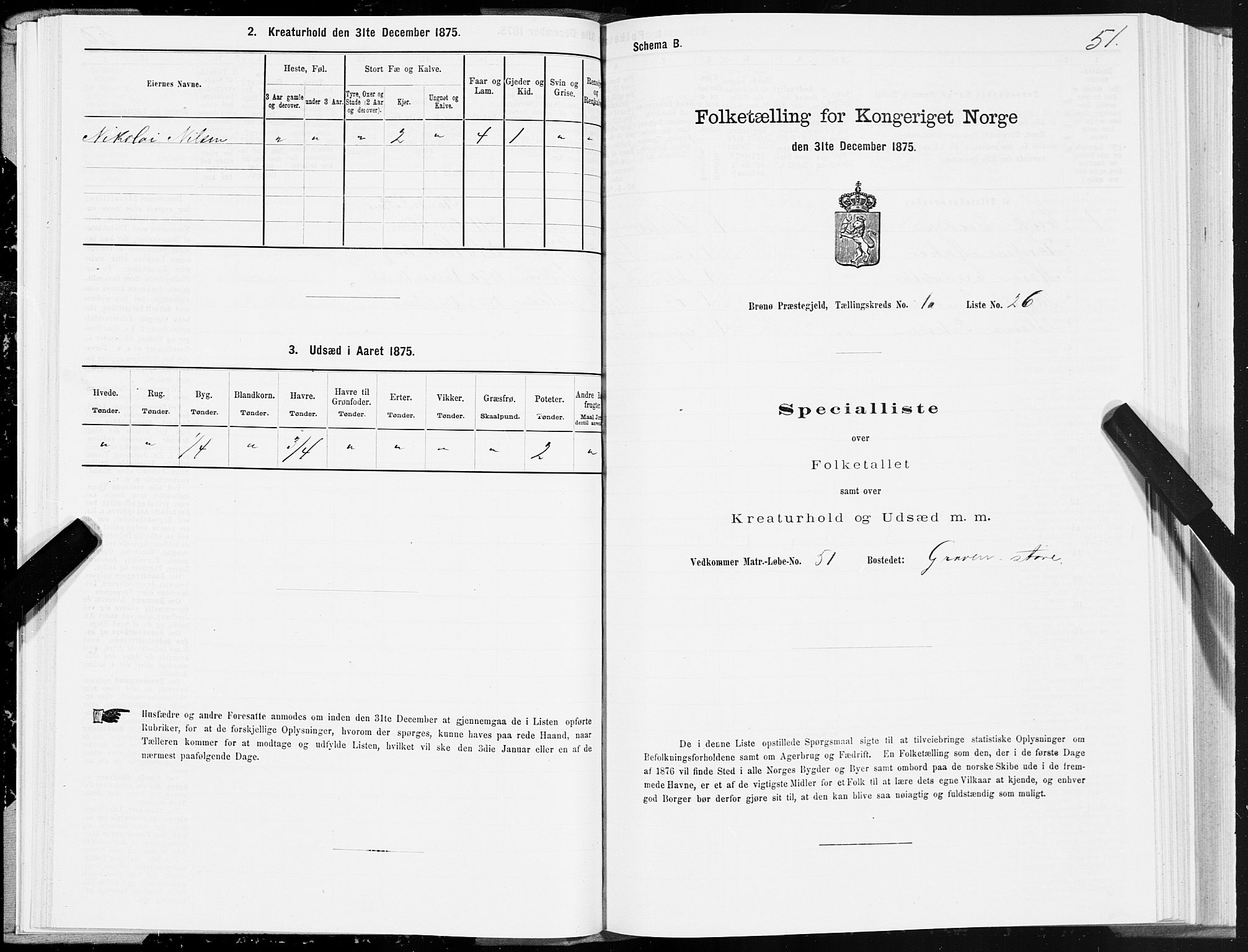 SAT, 1875 census for 1814P Brønnøy, 1875, p. 1051