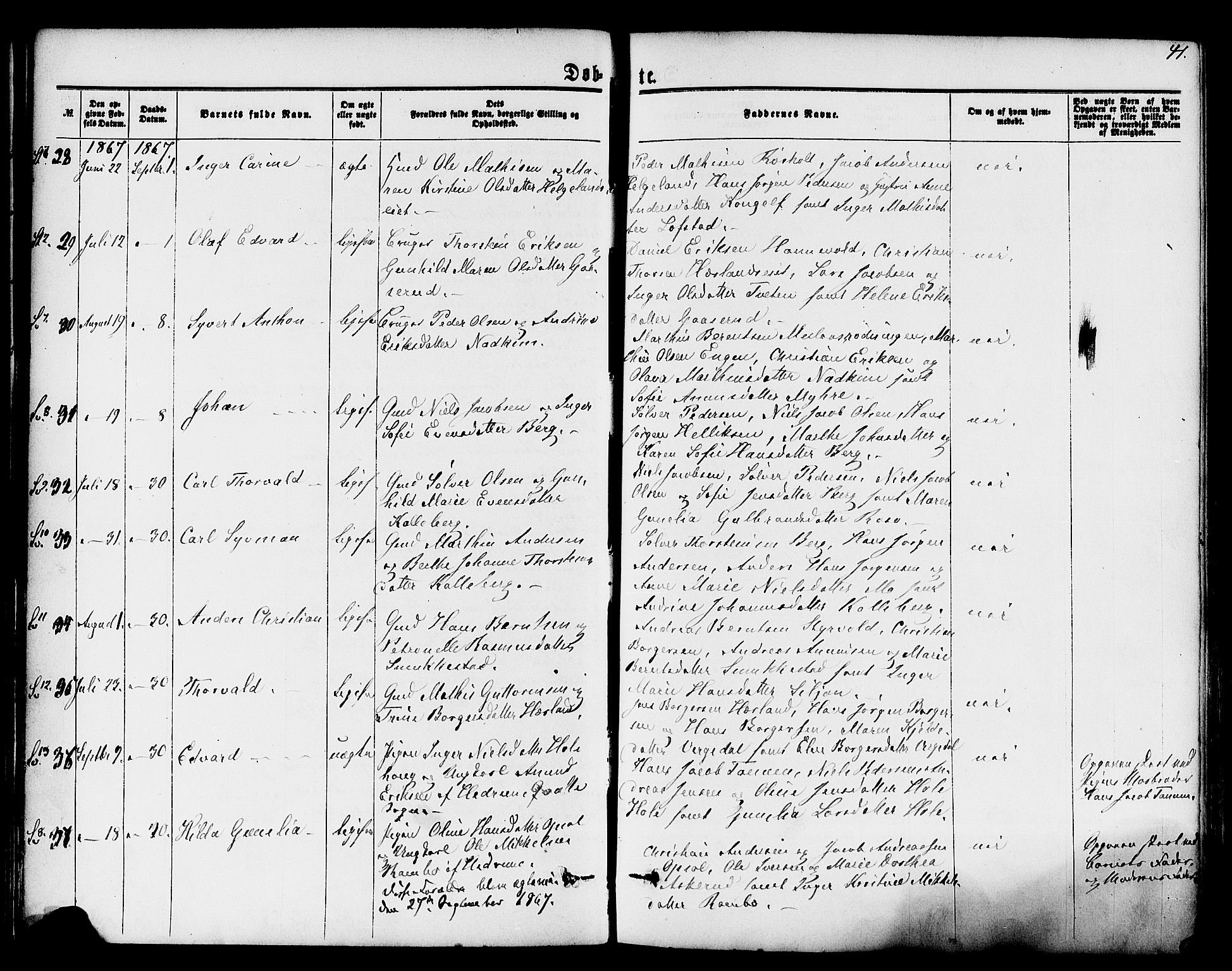 Lardal kirkebøker, AV/SAKO-A-350/F/Fa/L0007: Parish register (official) no. I 7, 1861-1880, p. 41