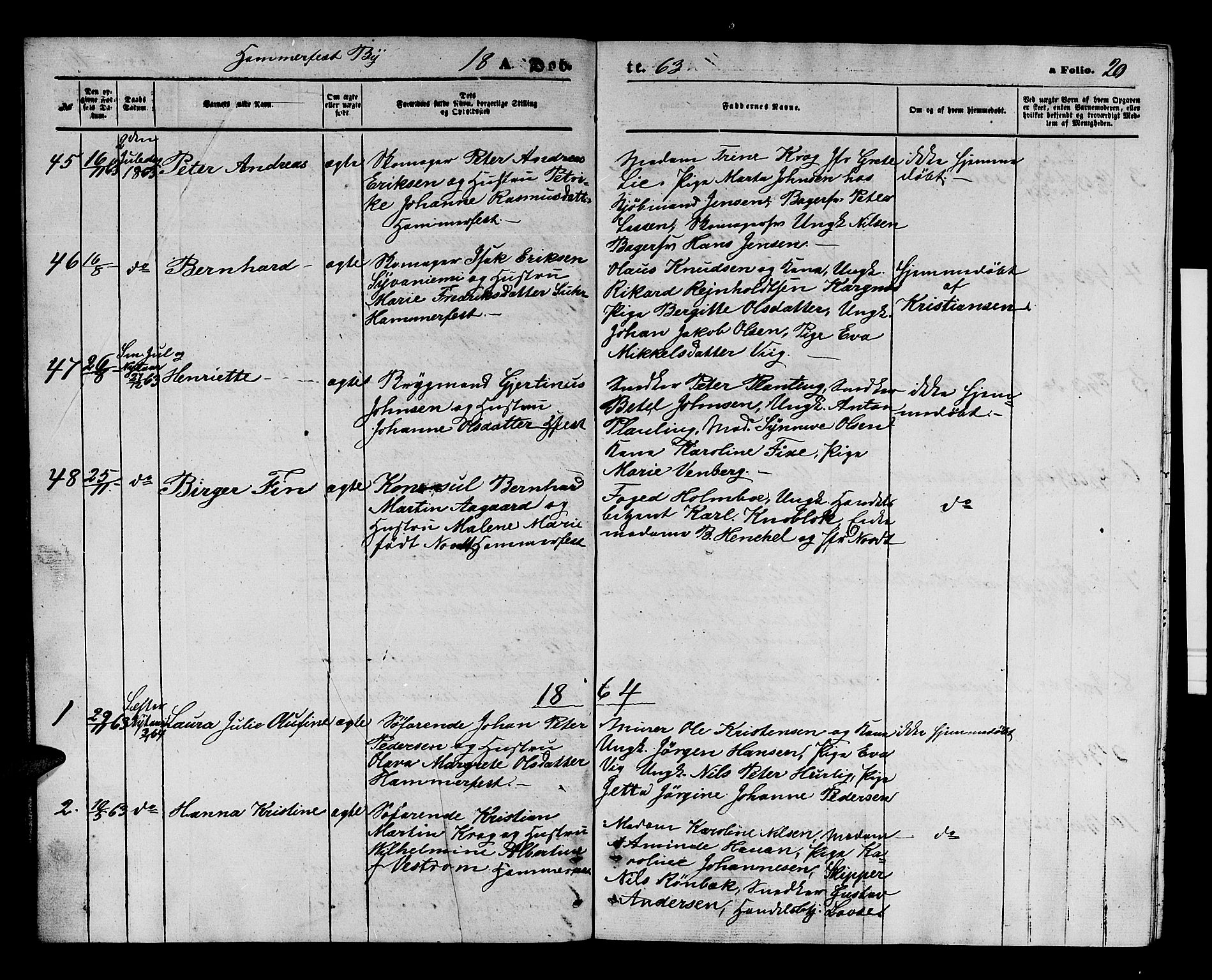 Hammerfest sokneprestkontor, AV/SATØ-S-1347/H/Hb/L0003.klokk: Parish register (copy) no. 3 /1, 1862-1868, p. 20