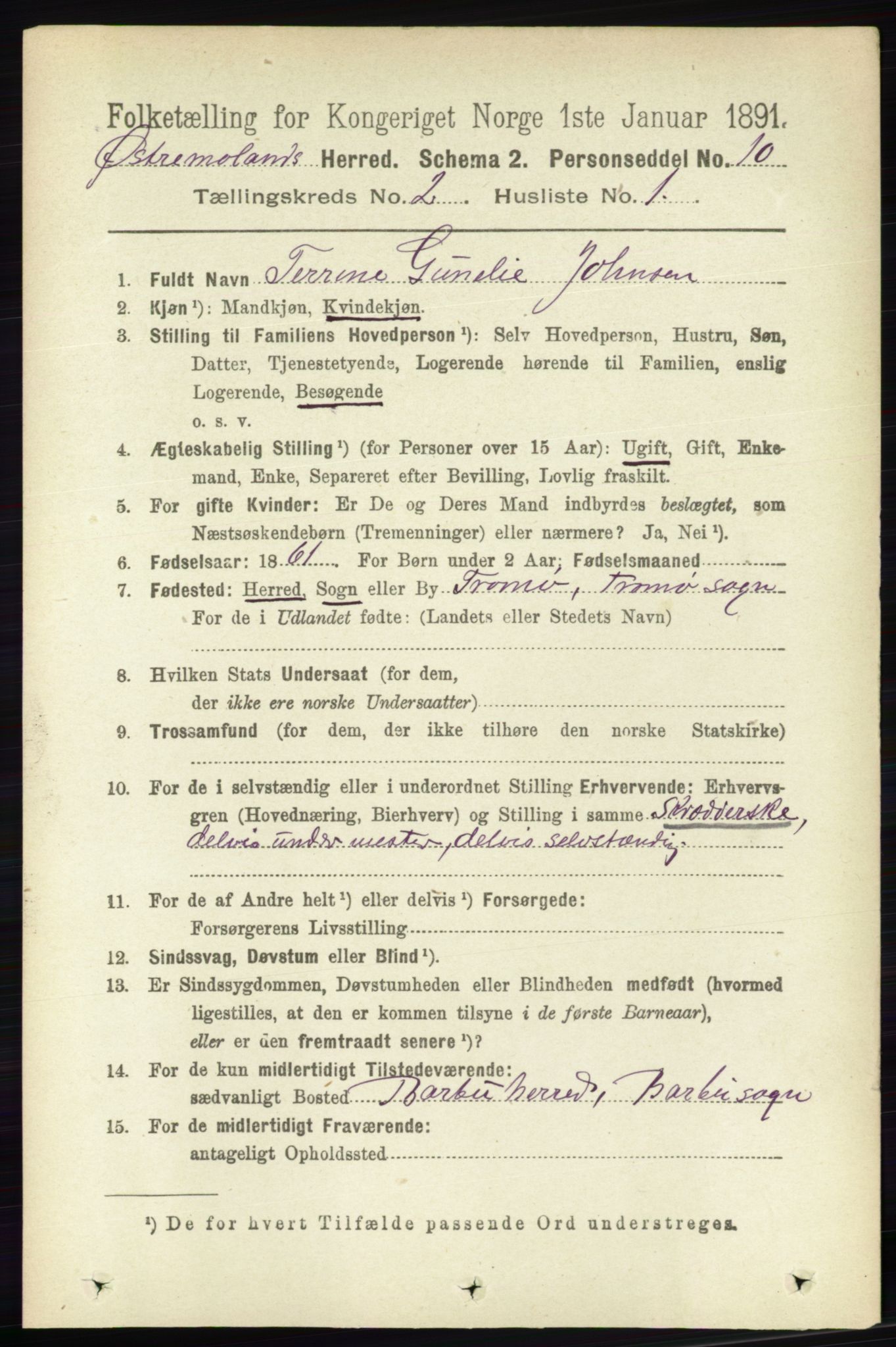 RA, 1891 census for 0918 Austre Moland, 1891, p. 682