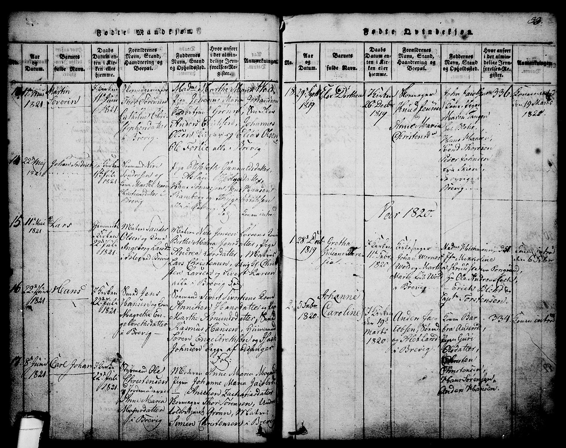 Brevik kirkebøker, SAKO/A-255/G/Ga/L0001: Parish register (copy) no. 1, 1814-1845, p. 33