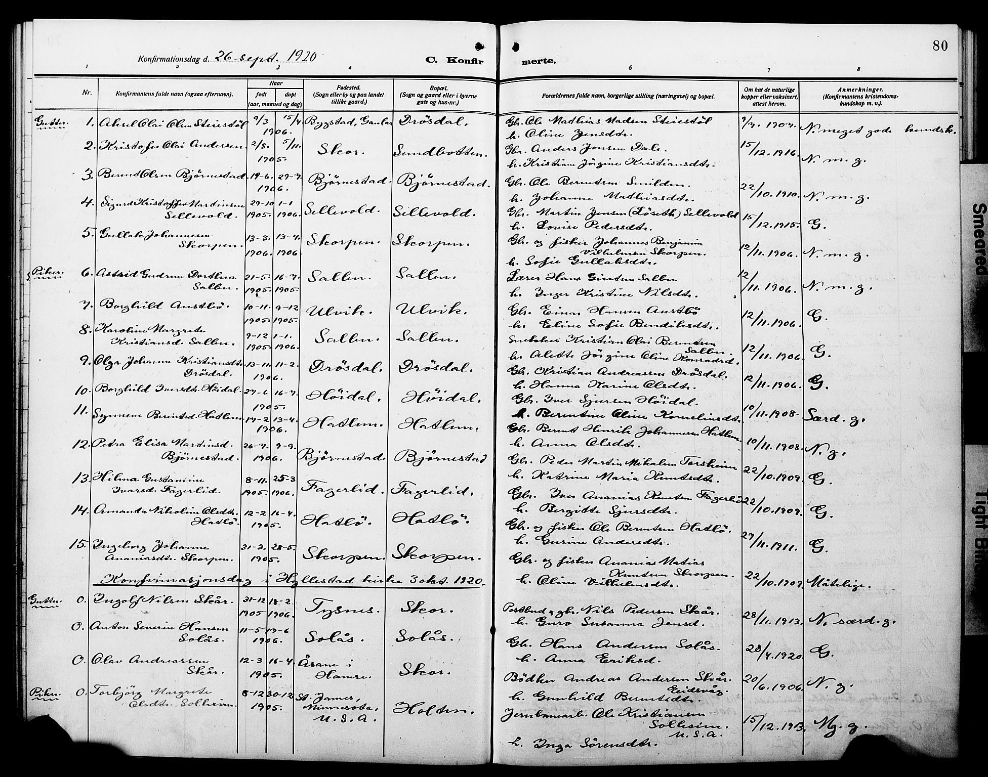 Hyllestad sokneprestembete, AV/SAB-A-80401: Parish register (copy) no. C 4, 1914-1927, p. 80