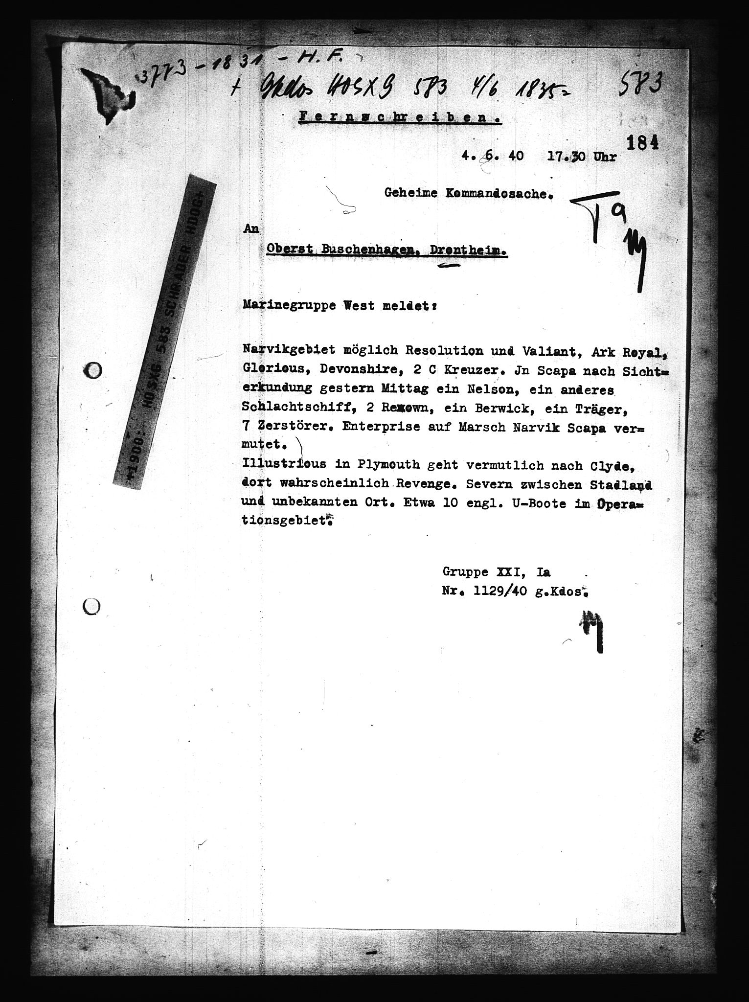 Documents Section, AV/RA-RAFA-2200/V/L0079: Amerikansk mikrofilm "Captured German Documents".
Box No. 718.  FKA jnr. 601/1954., 1940, p. 391