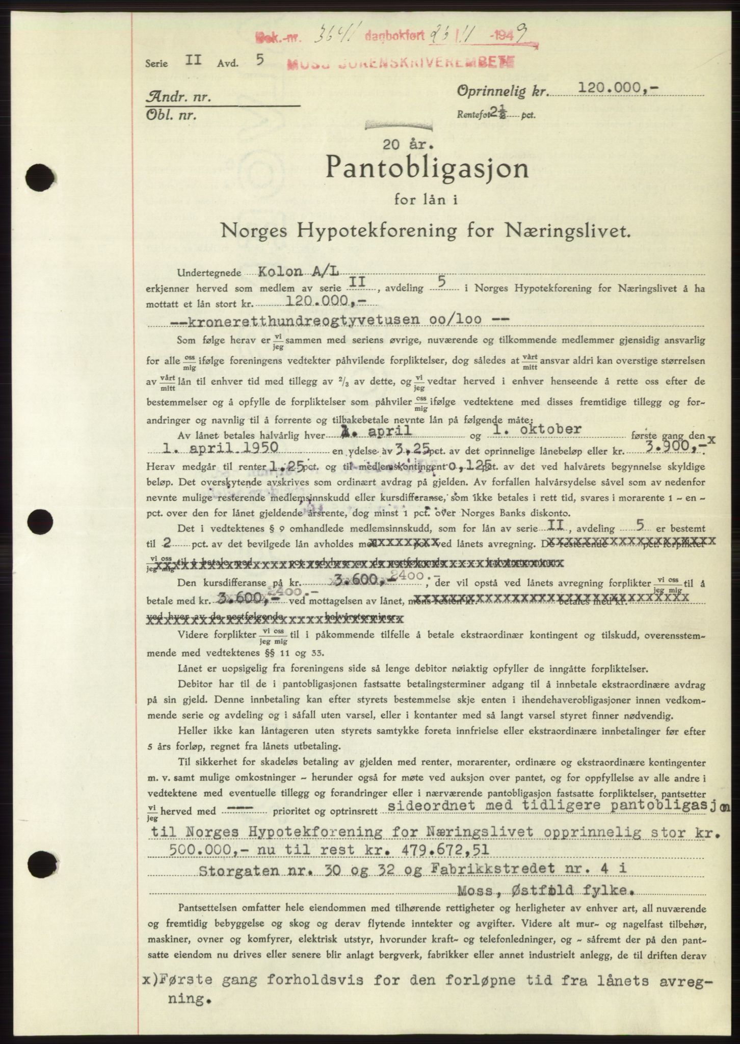 Moss sorenskriveri, SAO/A-10168: Mortgage book no. B23, 1949-1950, Diary no: : 3641/1949