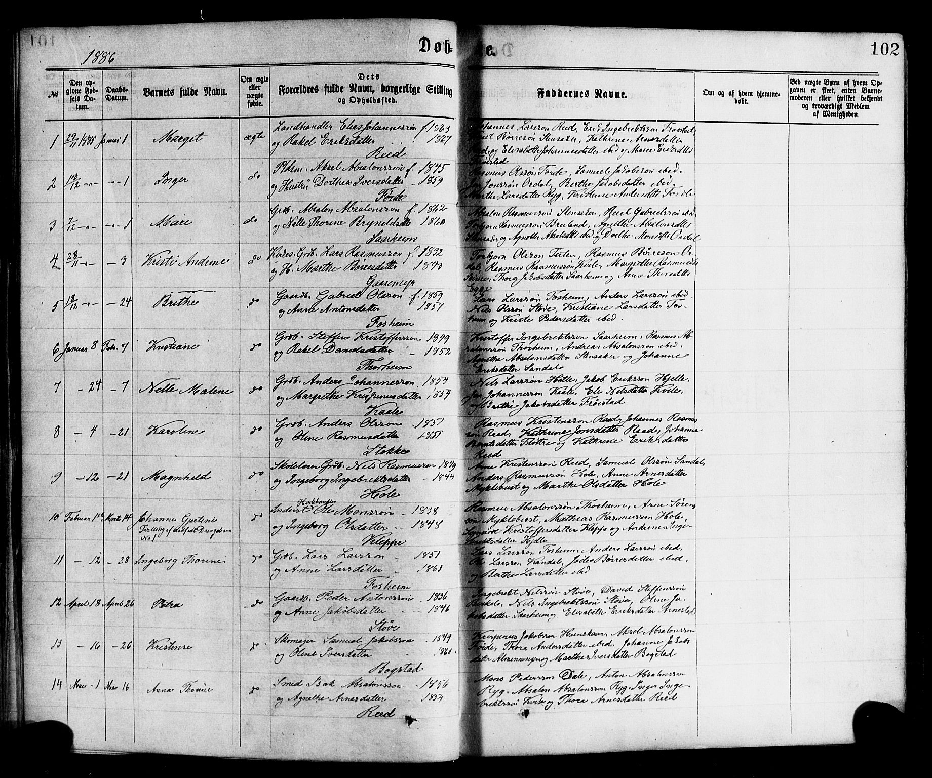 Gloppen sokneprestembete, AV/SAB-A-80101/H/Haa/Haac/L0001: Parish register (official) no. C 1, 1871-1886, p. 102