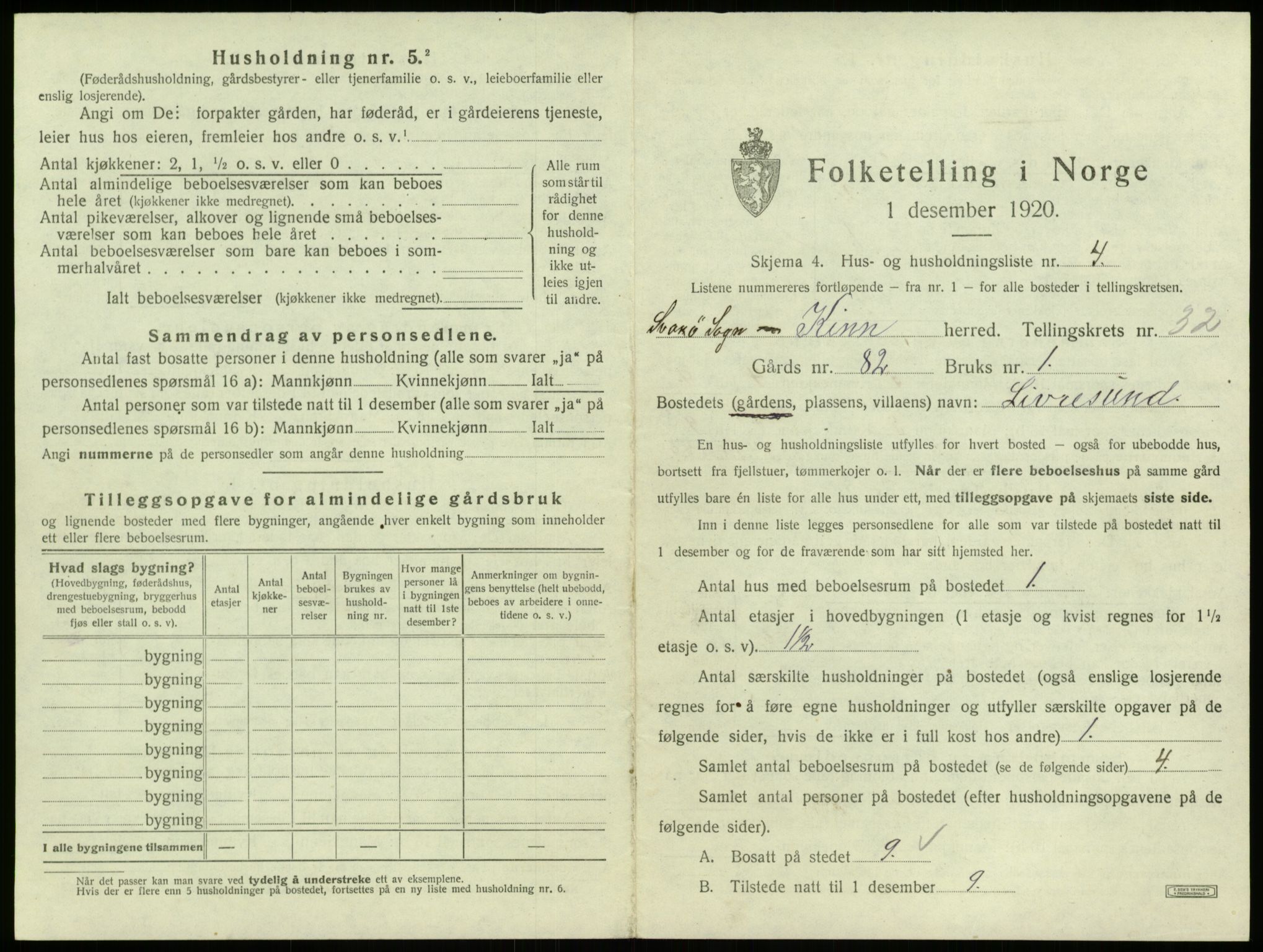 SAB, 1920 census for Kinn, 1920, p. 1567