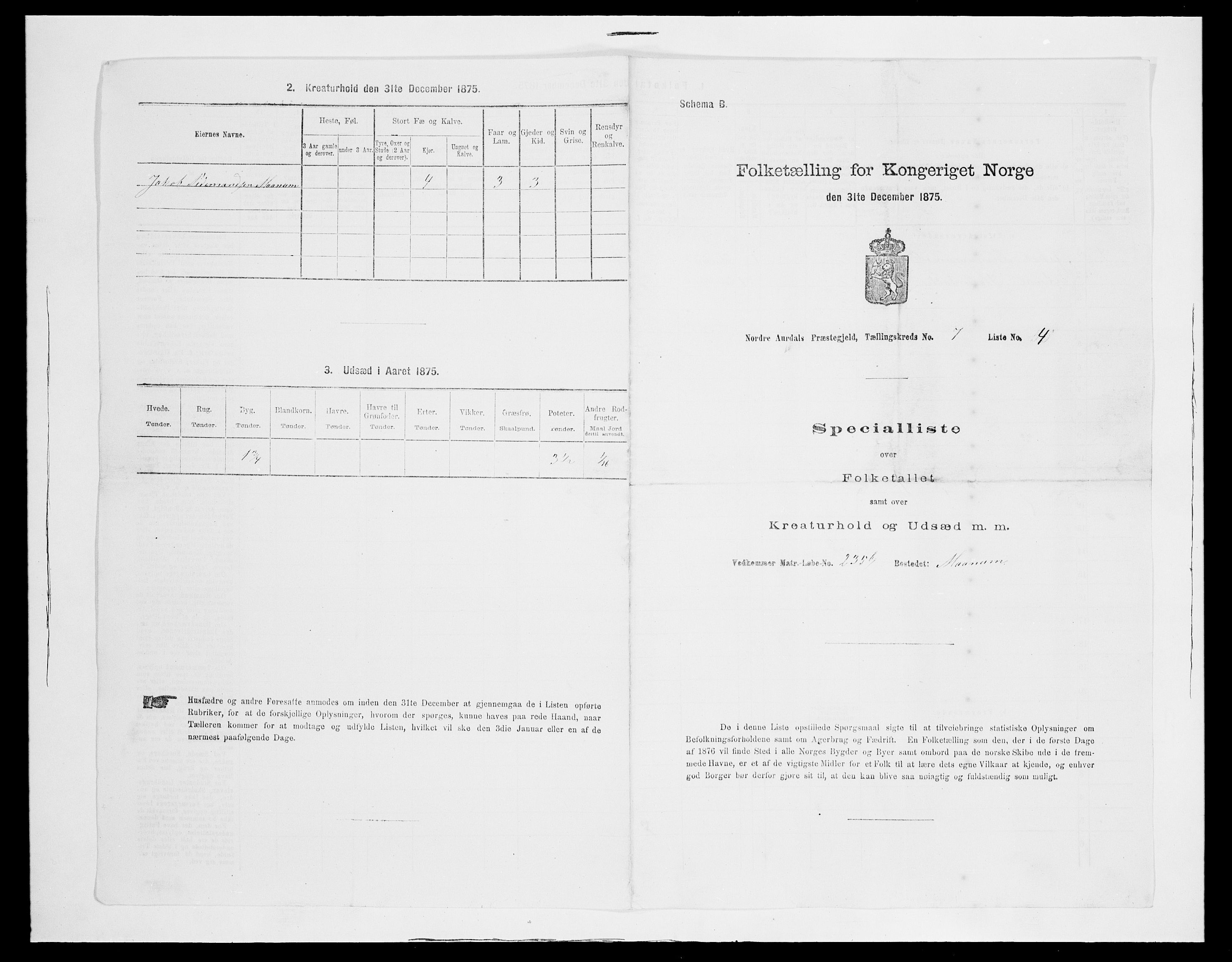 SAH, 1875 census for 0542P Nord-Aurdal, 1875, p. 1231