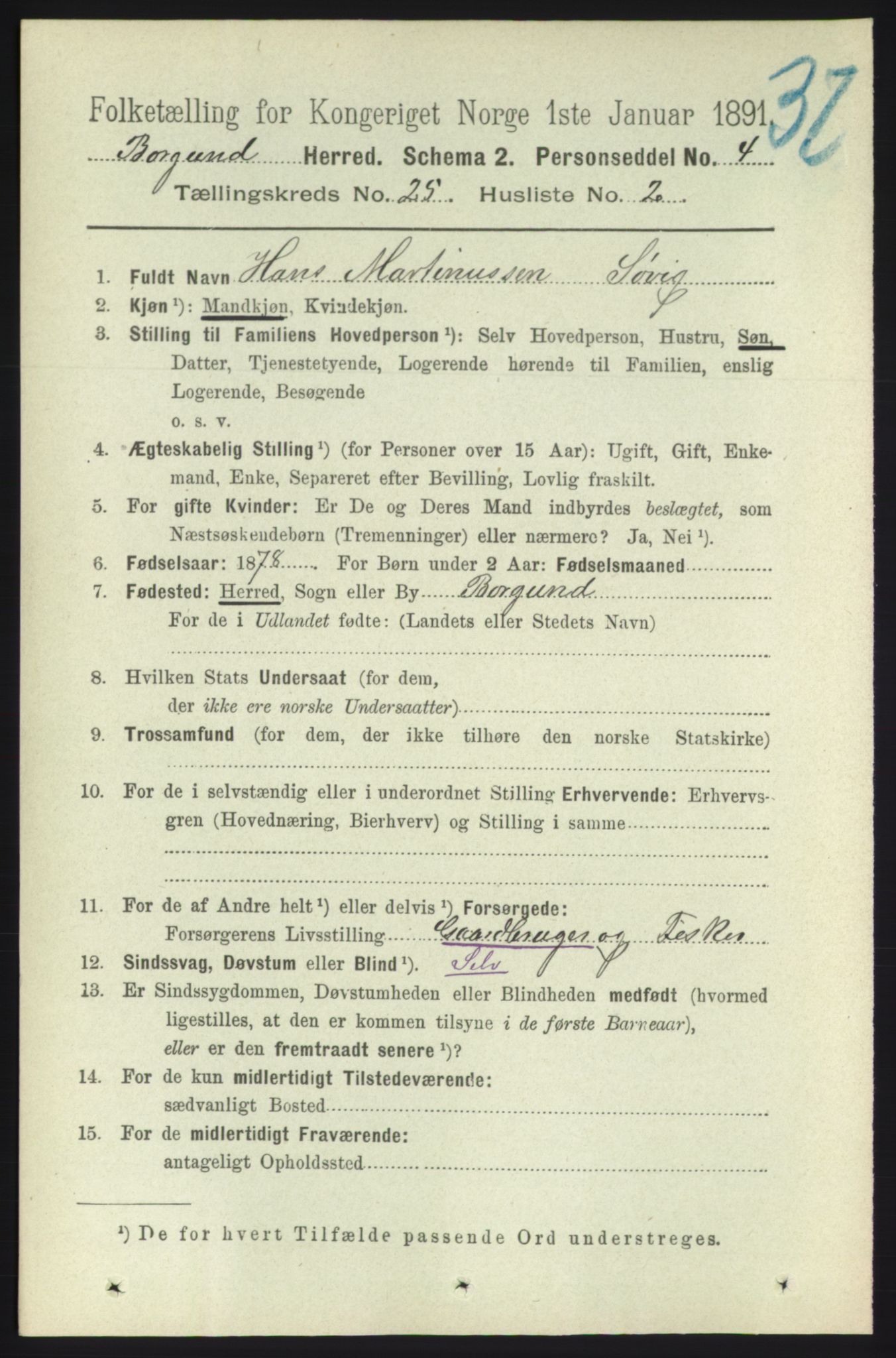 RA, 1891 census for 1531 Borgund, 1891, p. 7262