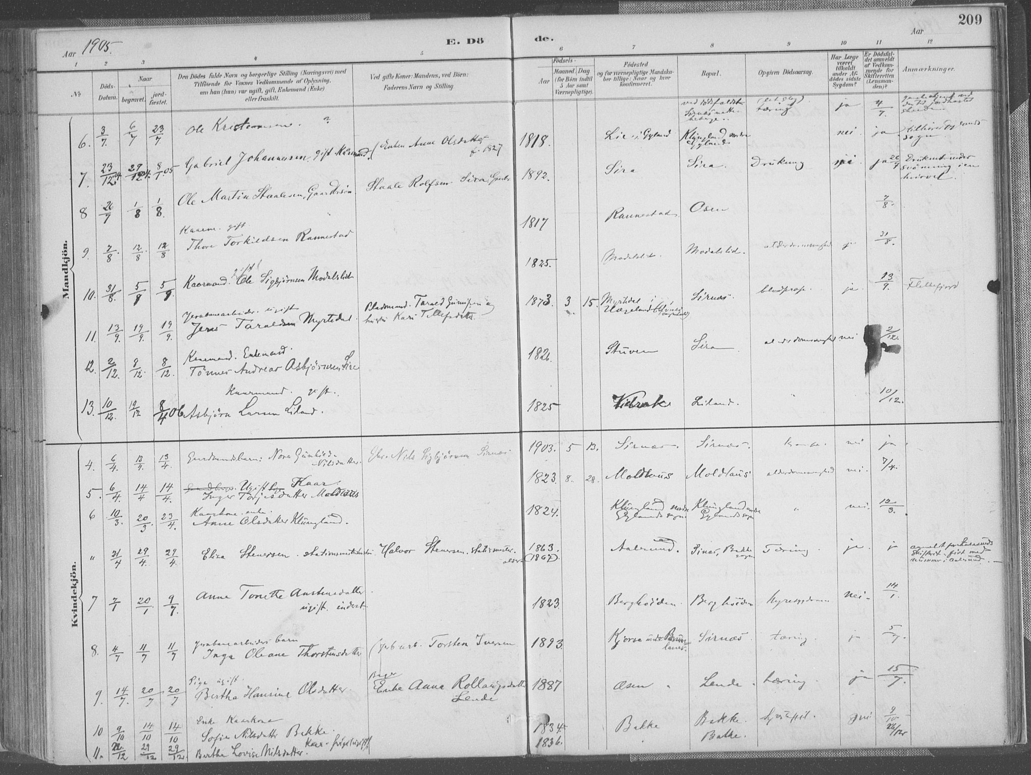 Bakke sokneprestkontor, AV/SAK-1111-0002/F/Fa/Faa/L0008: Parish register (official) no. A 8, 1887-1911, p. 209