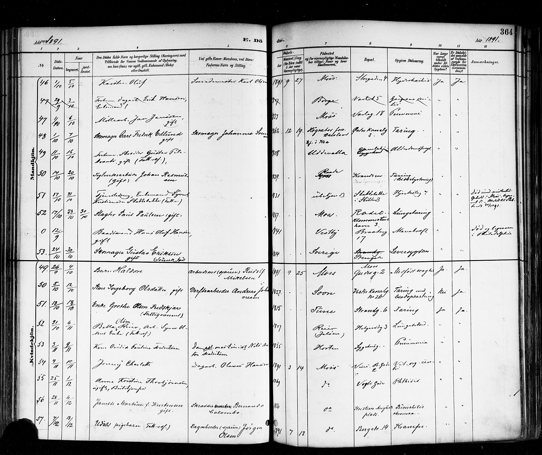 Moss prestekontor Kirkebøker, AV/SAO-A-2003/F/Fb/L0002b: Parish register (official) no. II 2B, 1887-1893, p. 364