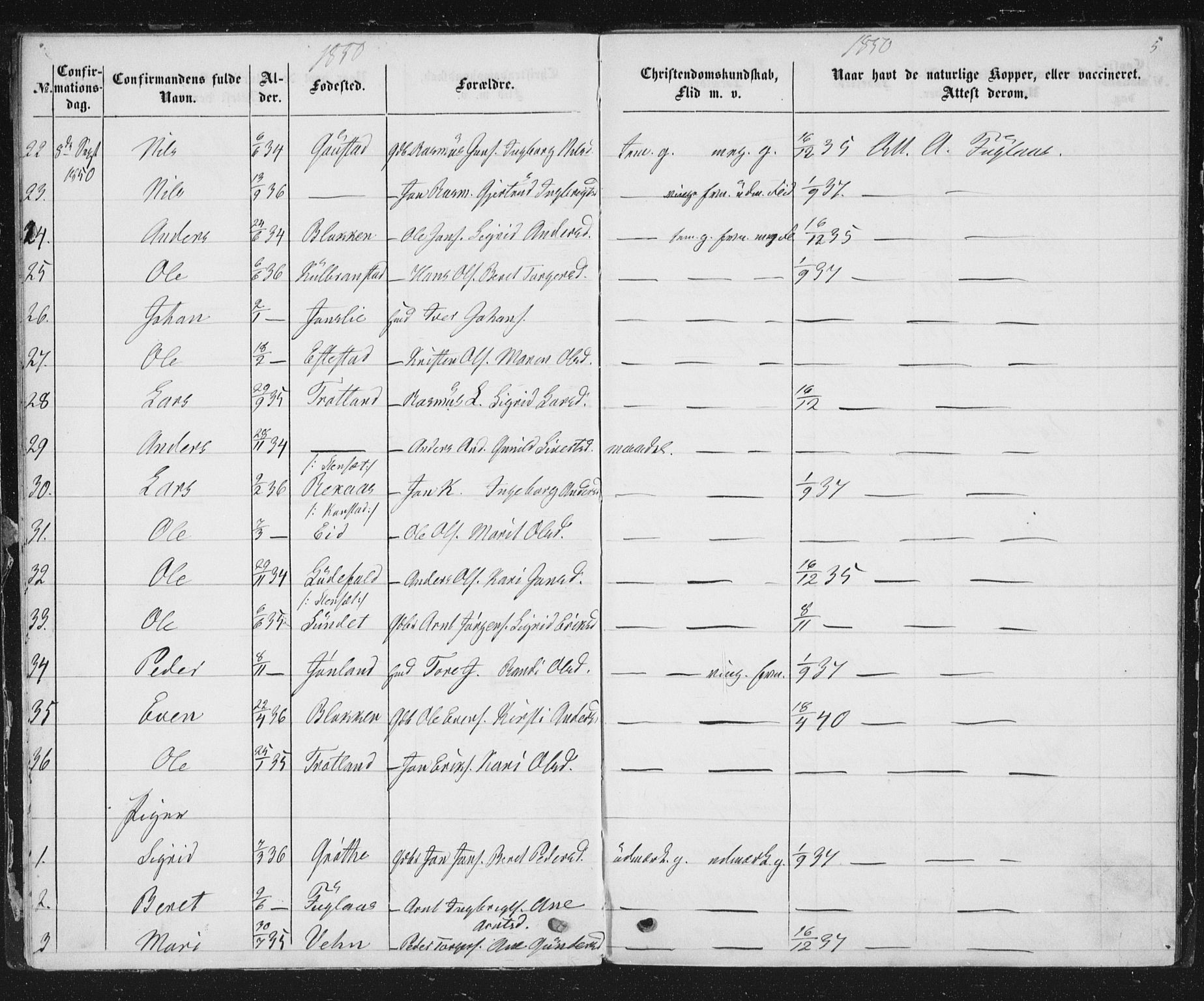 Ministerialprotokoller, klokkerbøker og fødselsregistre - Sør-Trøndelag, AV/SAT-A-1456/691/L1075: Parish register (official) no. 691A07, 1850-1852, p. 5