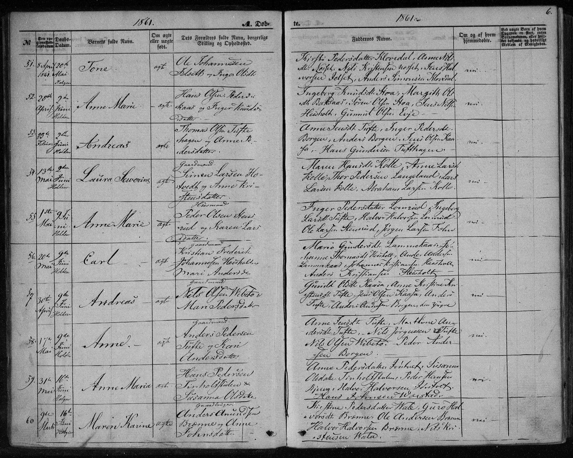 Holla kirkebøker, SAKO/A-272/F/Fa/L0006: Parish register (official) no. 6, 1861-1869, p. 6