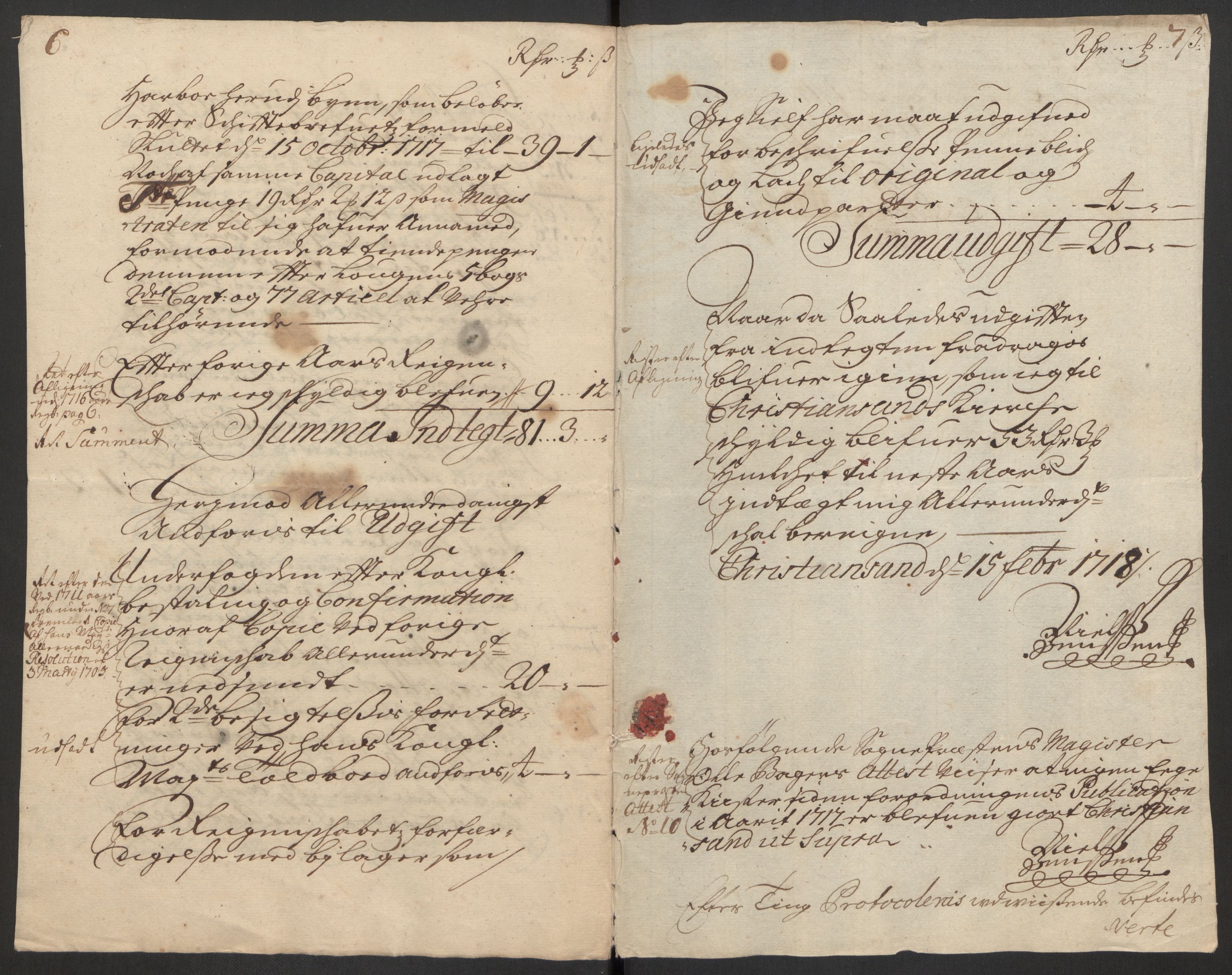 Rentekammeret inntil 1814, Reviderte regnskaper, Byregnskaper, AV/RA-EA-4066/R/Rm/L0285: [M18] Sikt og sakefall, 1681-1718, p. 548