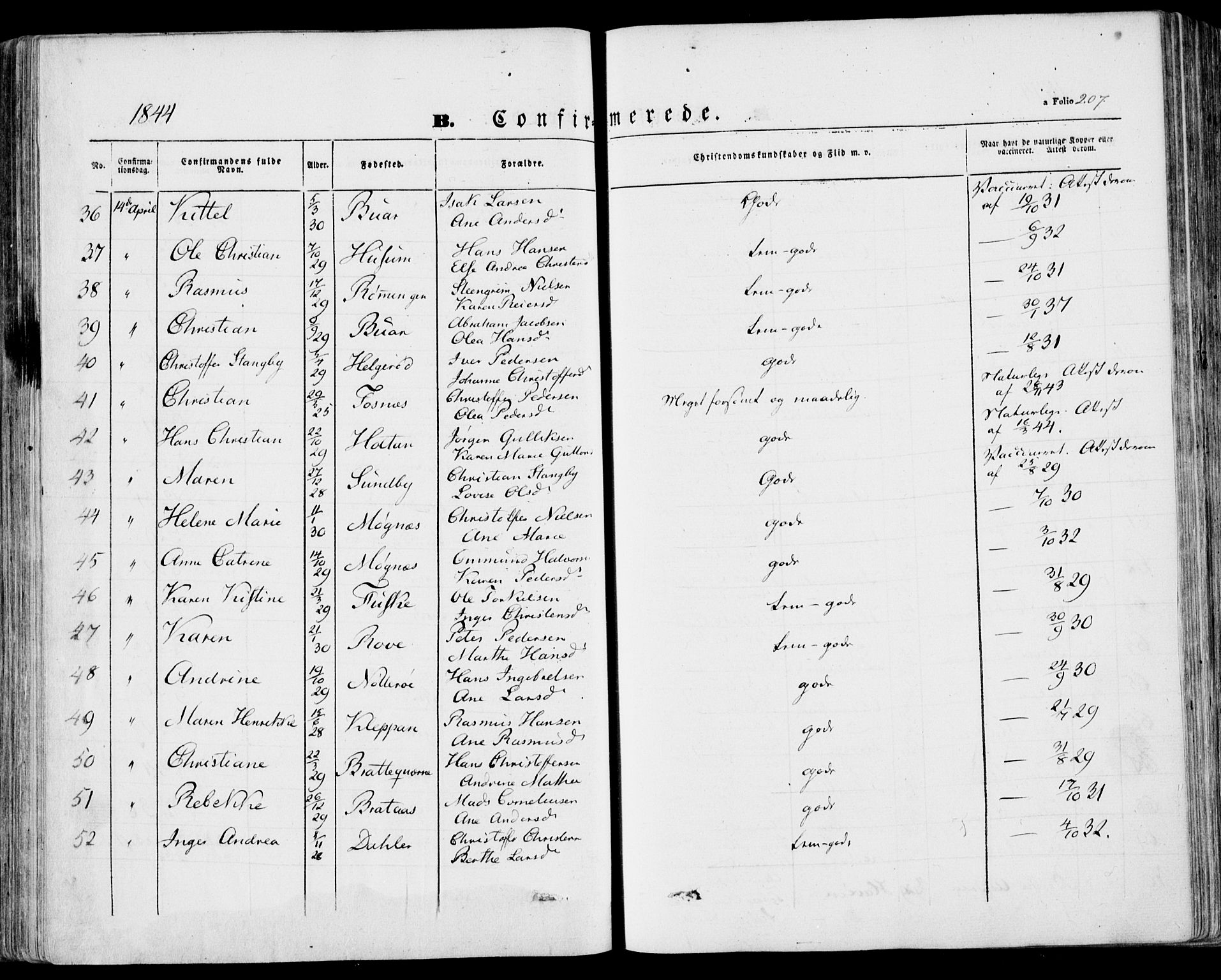 Stokke kirkebøker, SAKO/A-320/F/Fa/L0007: Parish register (official) no. I 7, 1844-1857, p. 207