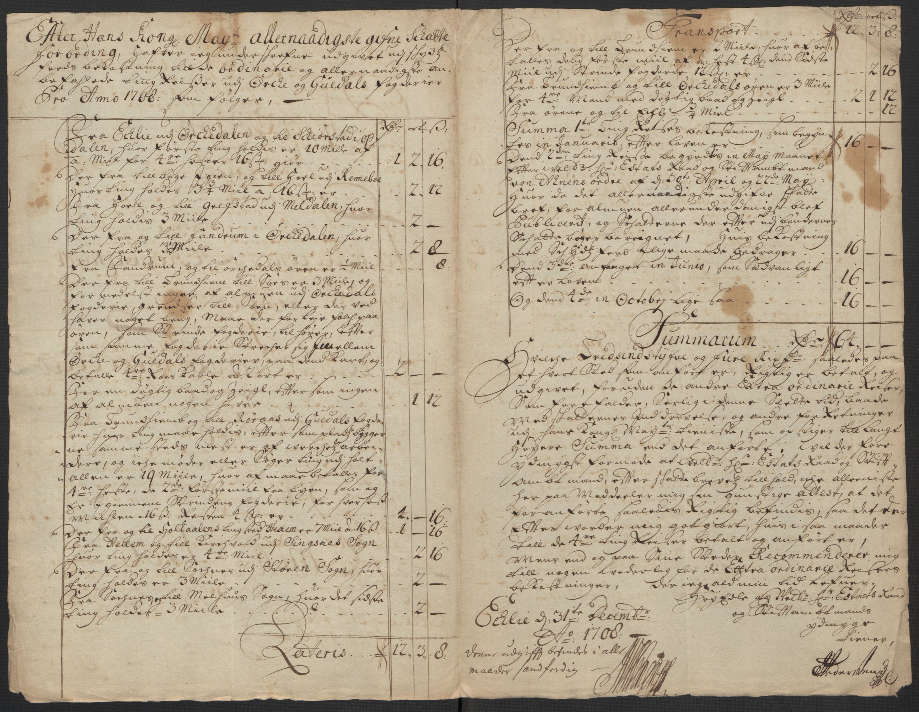 Rentekammeret inntil 1814, Reviderte regnskaper, Fogderegnskap, RA/EA-4092/R60/L3958: Fogderegnskap Orkdal og Gauldal, 1708, p. 420