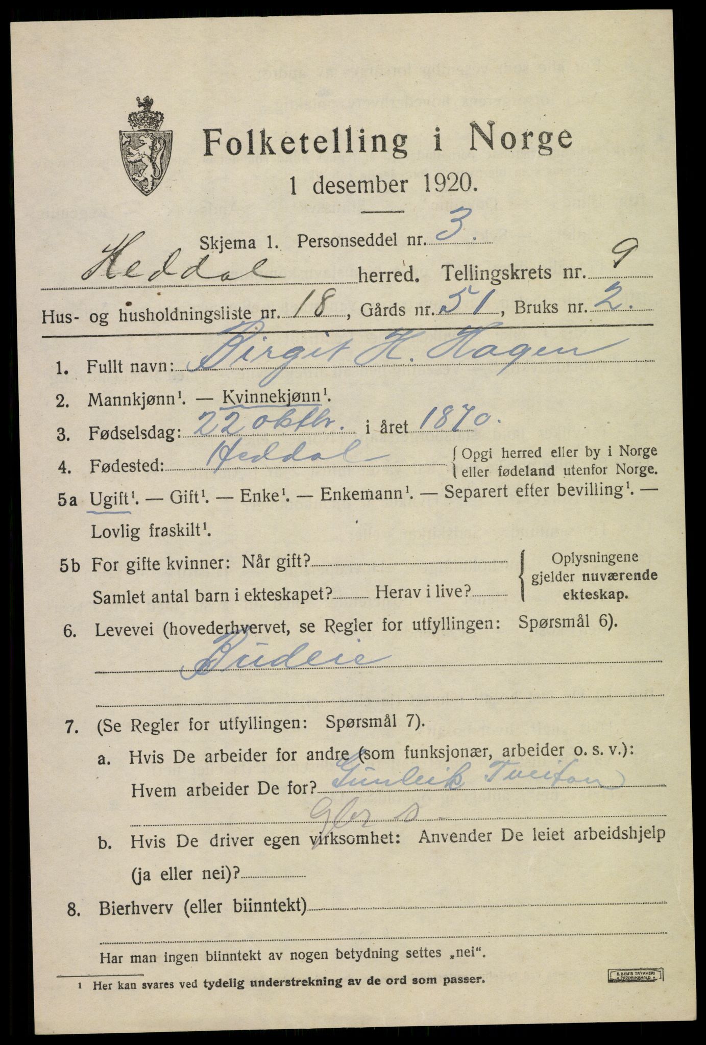 SAKO, 1920 census for Heddal, 1920, p. 6788