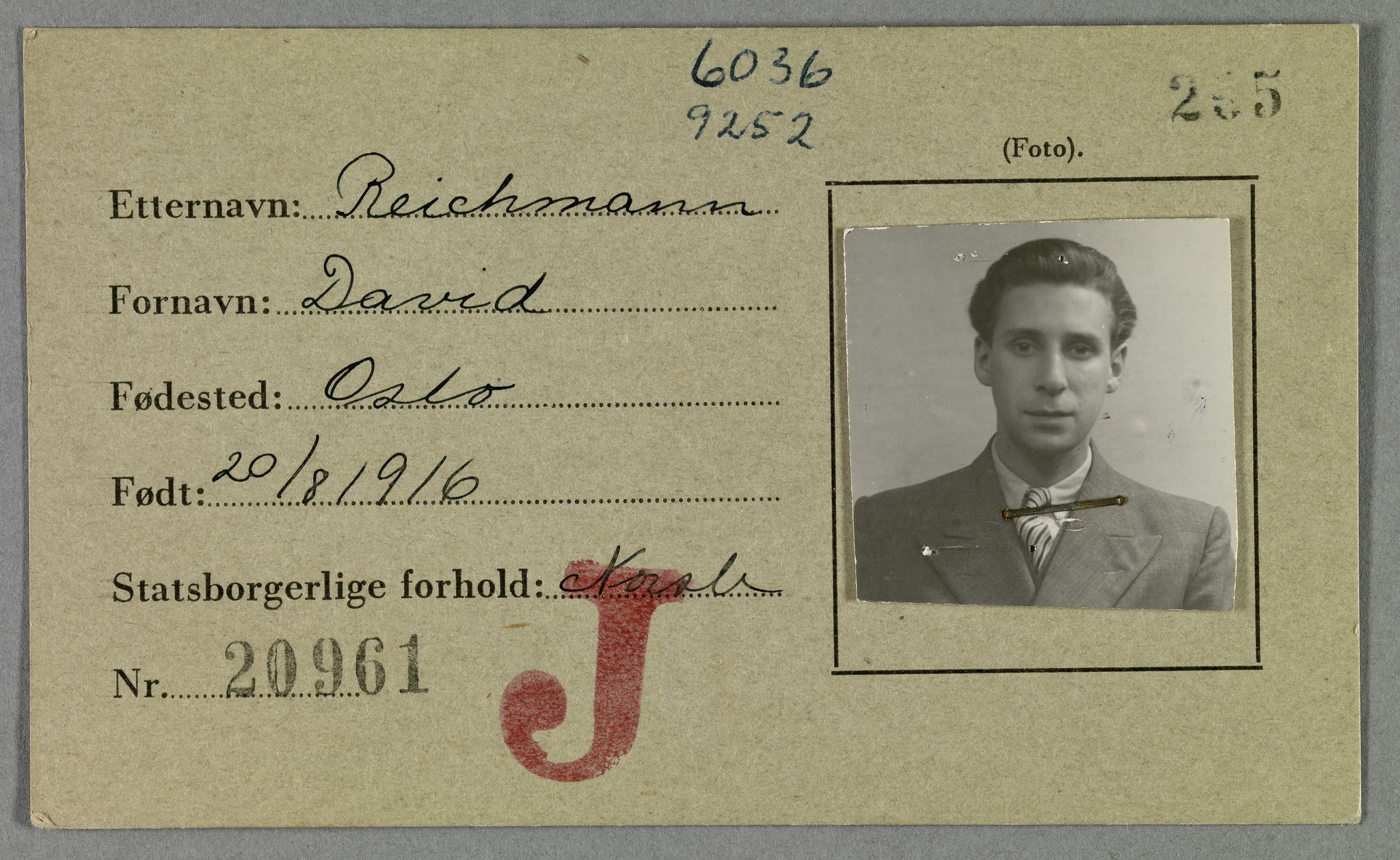 Sosialdepartementet, Våre Falne, RA/S-1708/E/Ee/L0021A: Fotografier av jøder på legitimasjonskort (1941-42), 1941-1942, p. 281