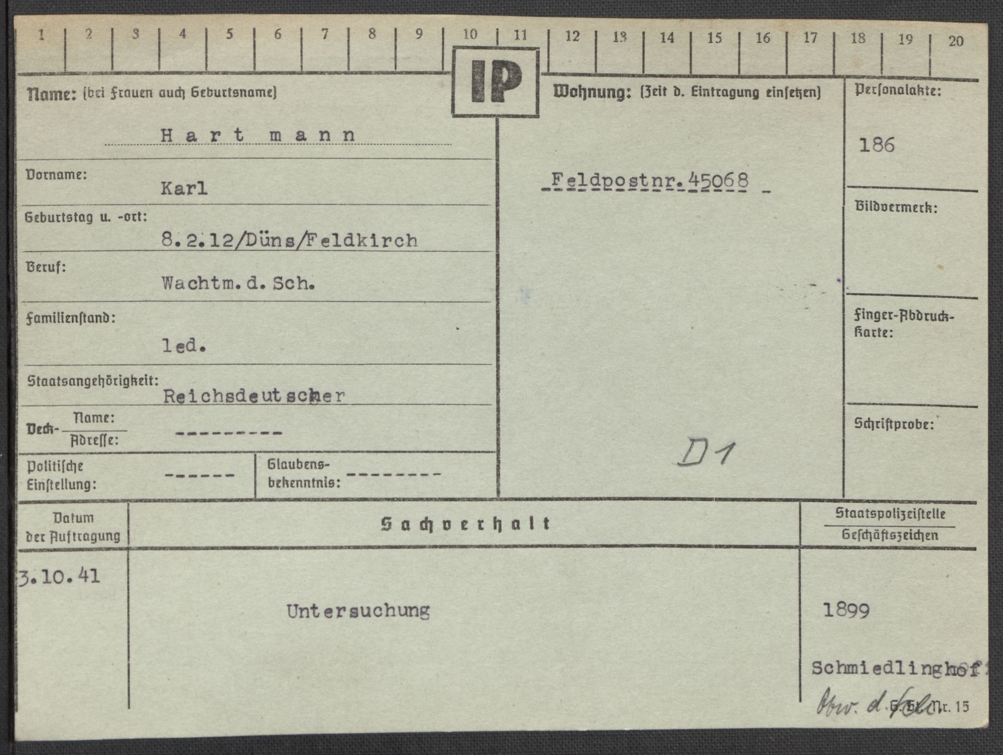 Befehlshaber der Sicherheitspolizei und des SD, AV/RA-RAFA-5969/E/Ea/Eaa/L0004: Register over norske fanger i Møllergata 19: Hal-Hæ, 1940-1945, p. 637