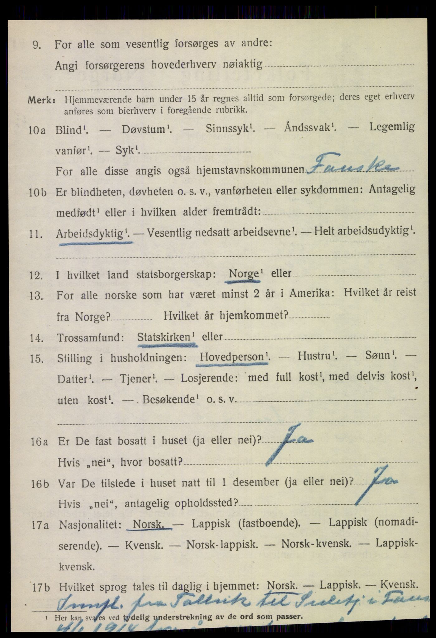 SAT, 1920 census for Fauske, 1920, p. 5451