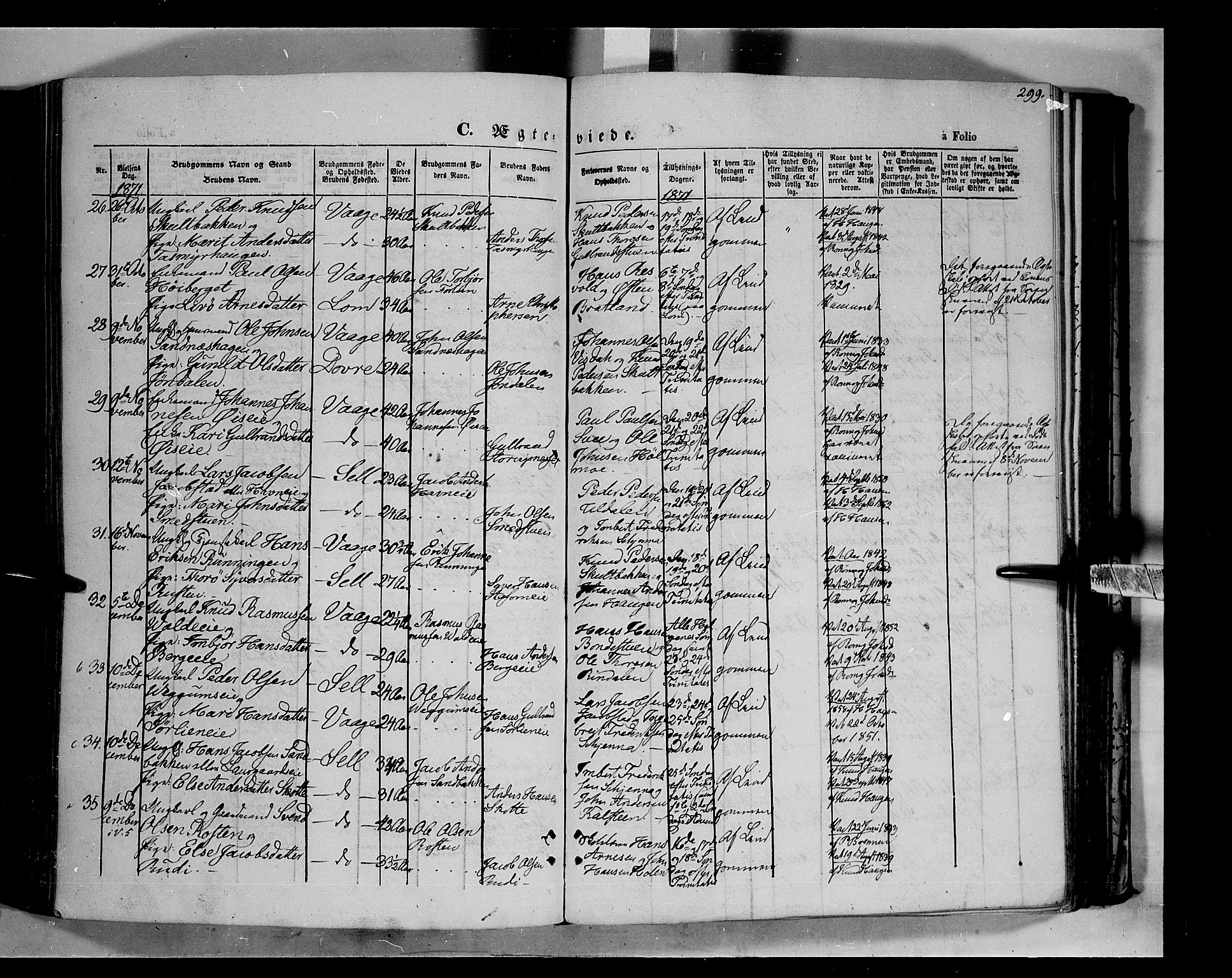 Vågå prestekontor, AV/SAH-PREST-076/H/Ha/Haa/L0006: Parish register (official) no. 6 /1, 1856-1872, p. 299