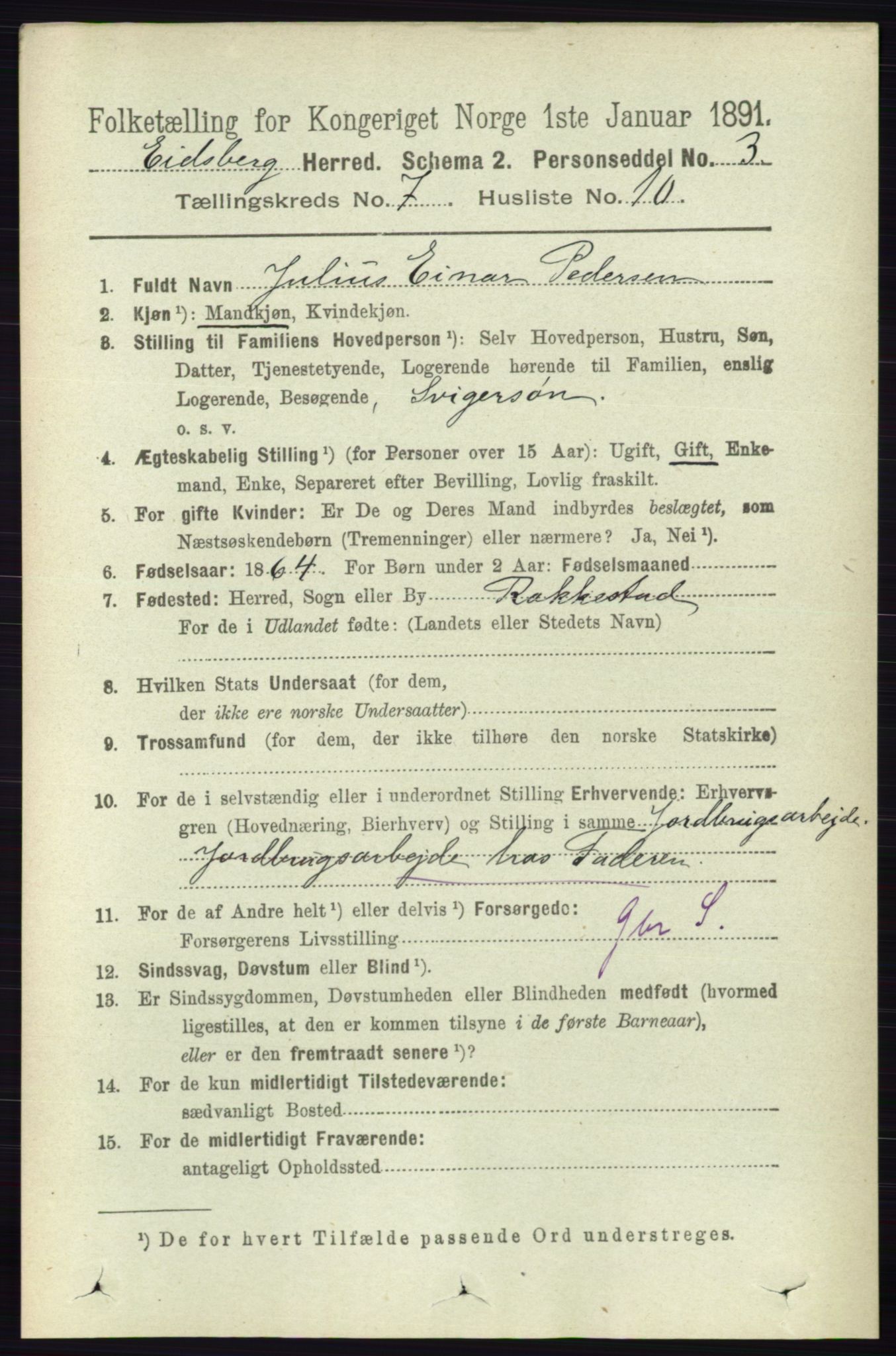 RA, 1891 census for 0125 Eidsberg, 1891, p. 4178