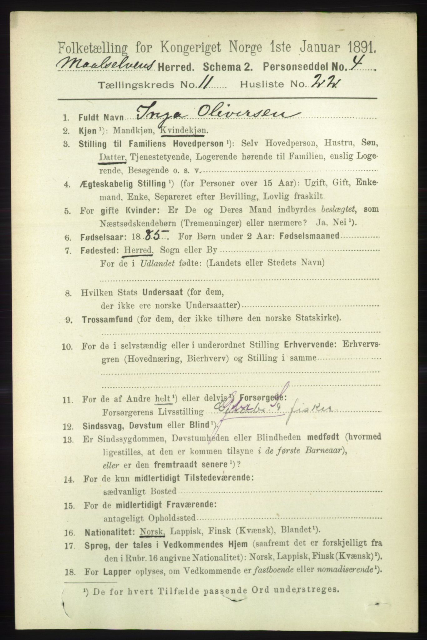 RA, 1891 census for 1924 Målselv, 1891, p. 3416