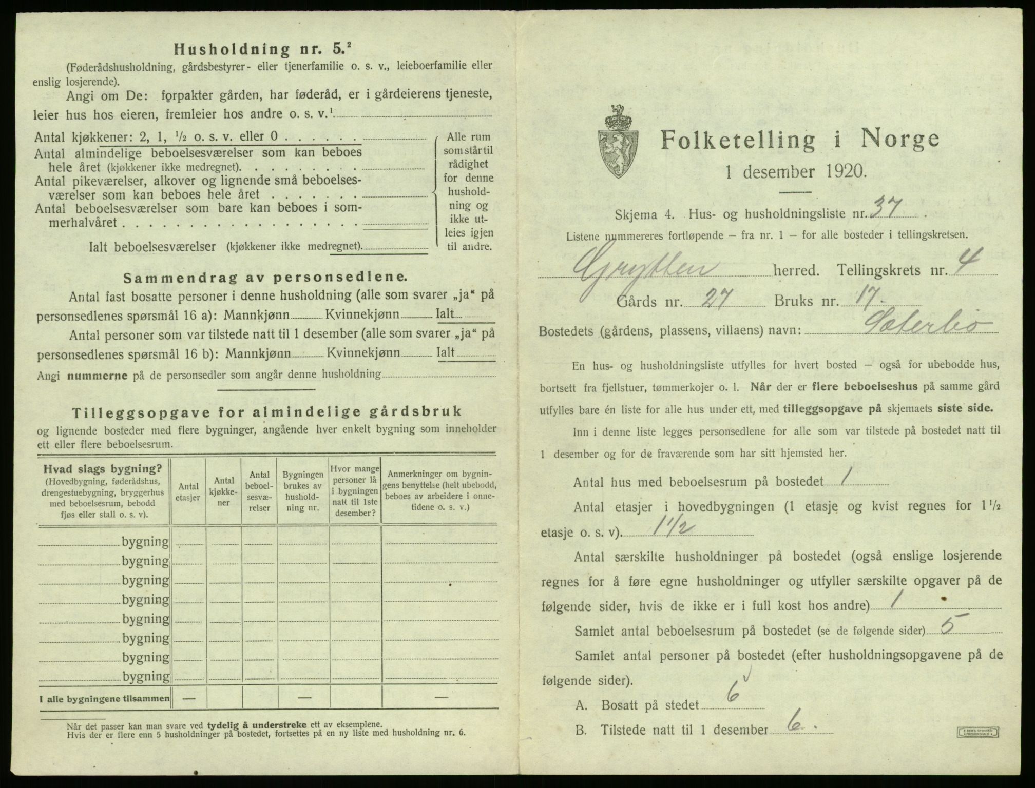 SAT, 1920 census for Grytten, 1920, p. 430