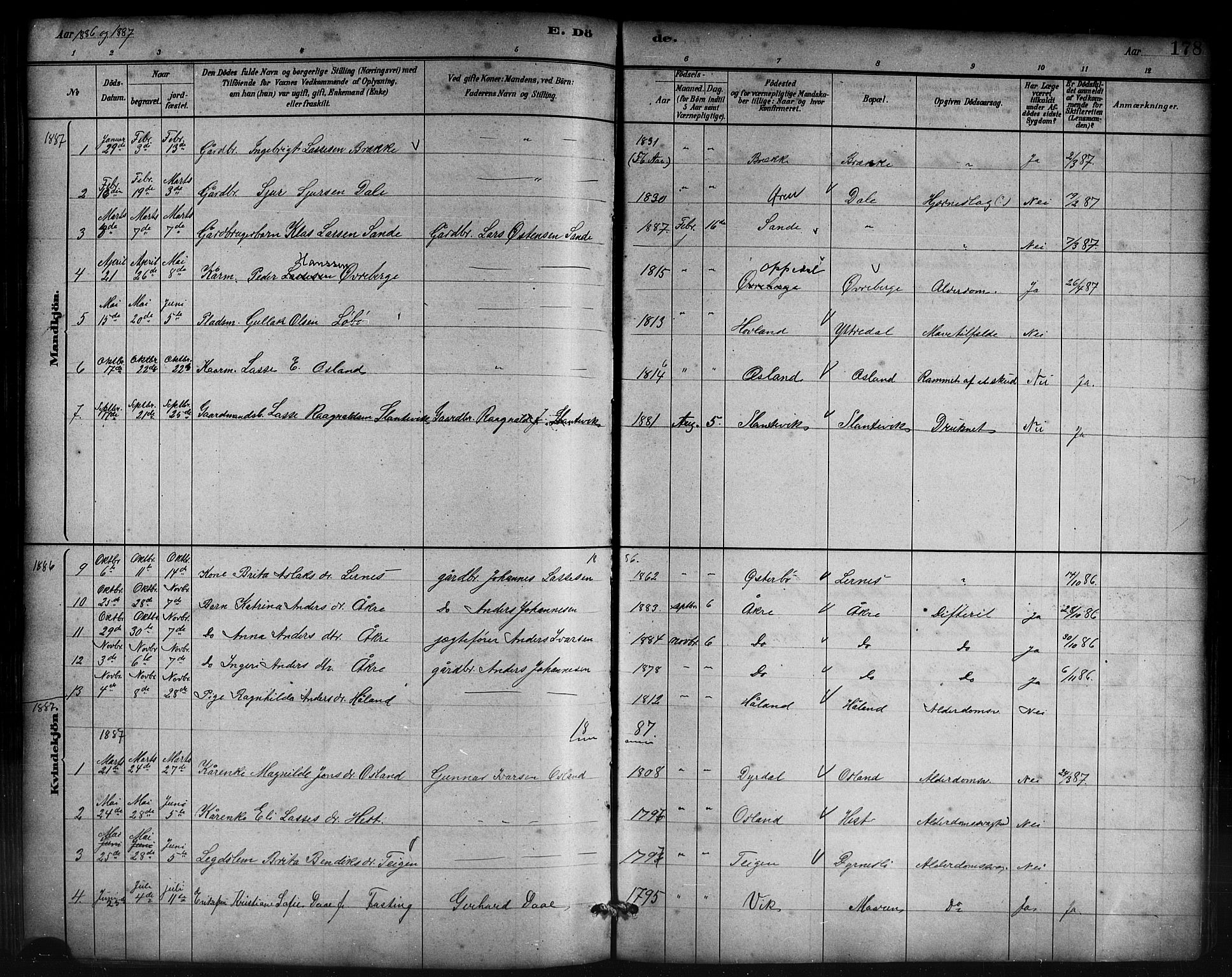 Lavik sokneprestembete, AV/SAB-A-80901: Parish register (copy) no. B 3, 1882-1913, p. 178